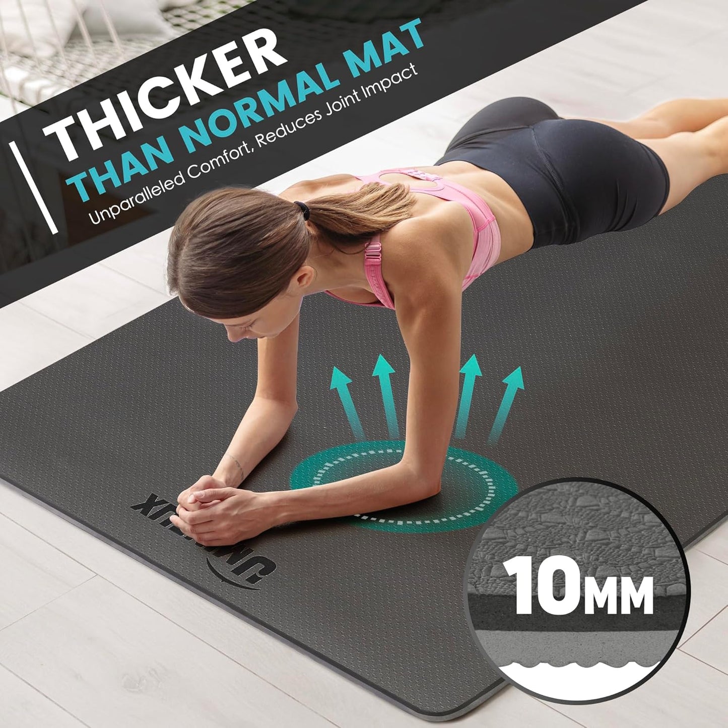 Large Yoga Mat for Men and Women 1/4 & 2/5 Inch Extra Thick TPE Fitness Mat for Home Gym Workout, Non-Slip, Eco Friendly Exercise Mat for Yoga, Pilates, Stretching, Meditation