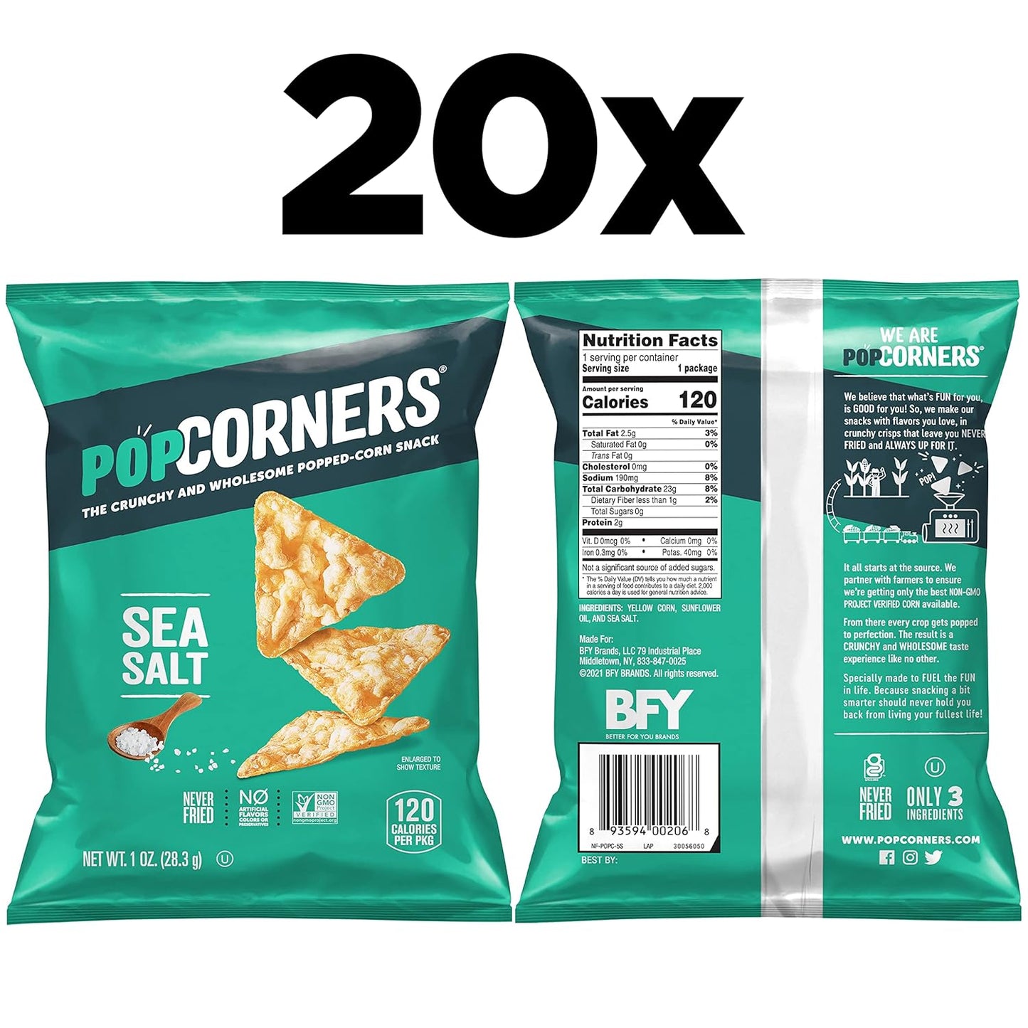 PopCorners Popped Corn Snacks, Sea Salt, 1 Ounce (Pack of 20) (Packaging May Vary)