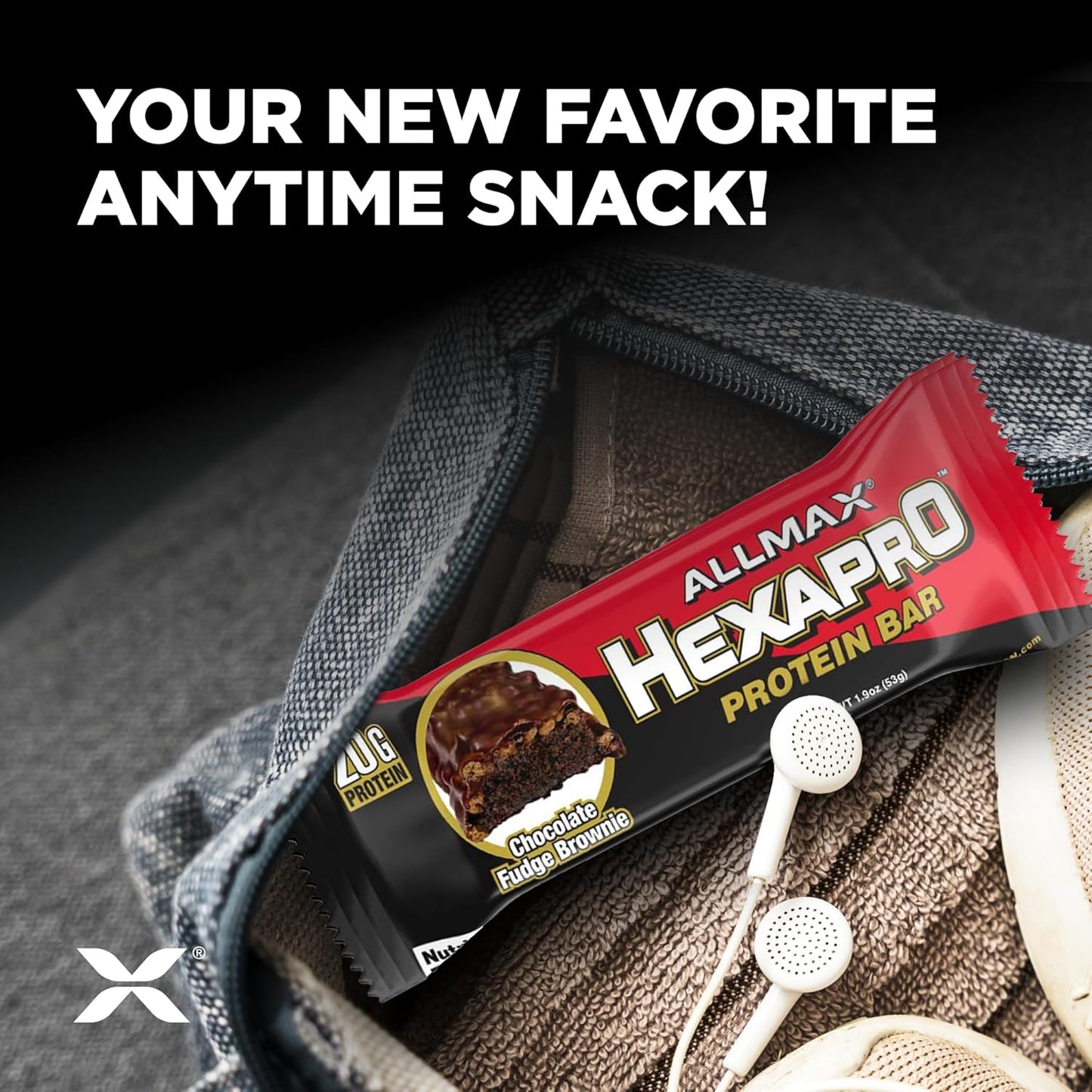 ALLMAX HEXAPRO PROTEIN BAR, Chocolate Fudge Brownie - Pack of 12 - High-Protein Energy Snack - 20 g of Protein Per Bar - With Whey Protein Isolate