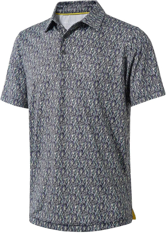 Men's Golf Polo Shirts Short Sleeve Striped Performance Moisture Wicking Dry Fit Golf Shirts for Men