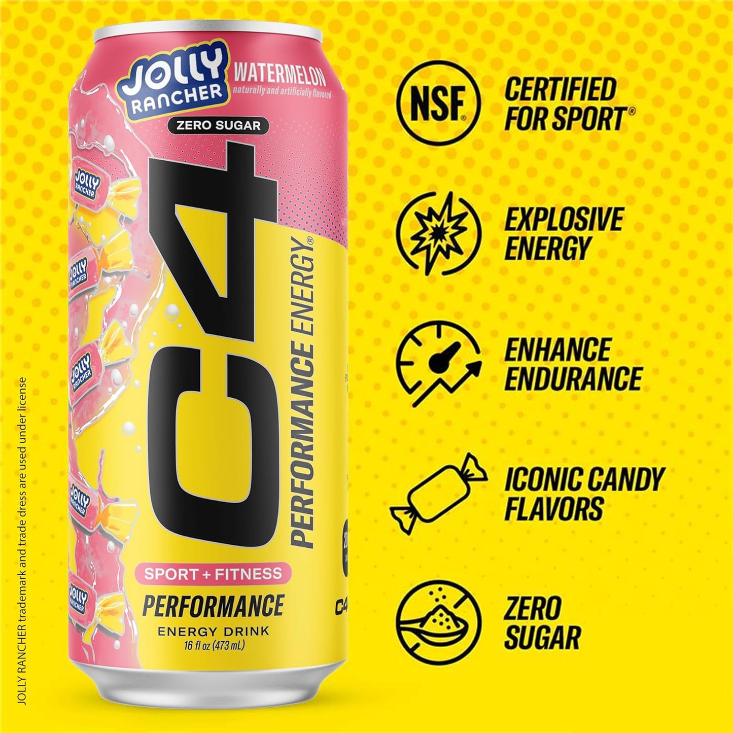 Cellucor C4 Performance Energy Drink | JOLLY RANCHER Watermelon | Zero Sugar Carbonated Preworkout Energy | 200mg Caffeine with Beta Alanine | 16 Fl Oz (12 Pack)