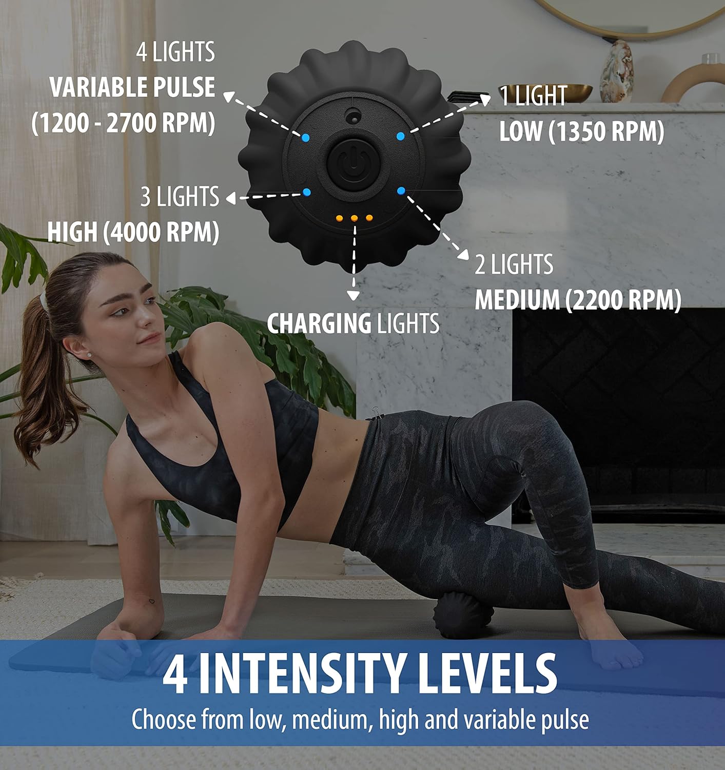 Zyllion Vibrating Peanut Massage Ball with 4 Modes - Cordless Rechargeable Electric Deep Tissue Massager Roller for Muscle Pain Relief, Black, ZMA-30