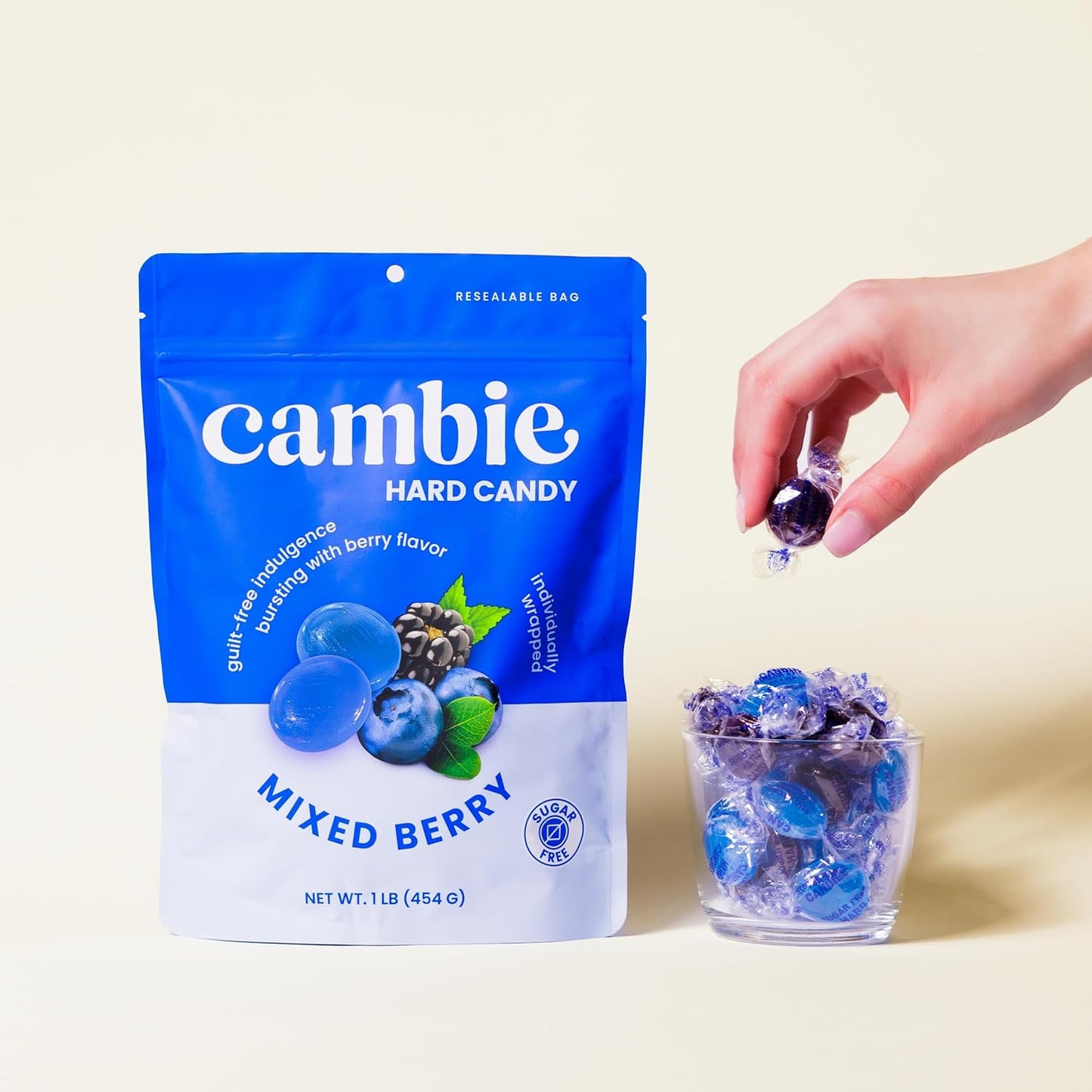 Cambie Sugar Free Mixed Berry Hard Candy - 1 Pound of Individually Wrapped Sugar Free Hard Candy, Berry Burst with Blueberry & Blackberry Flavor, Keto & Diabetic Friendly