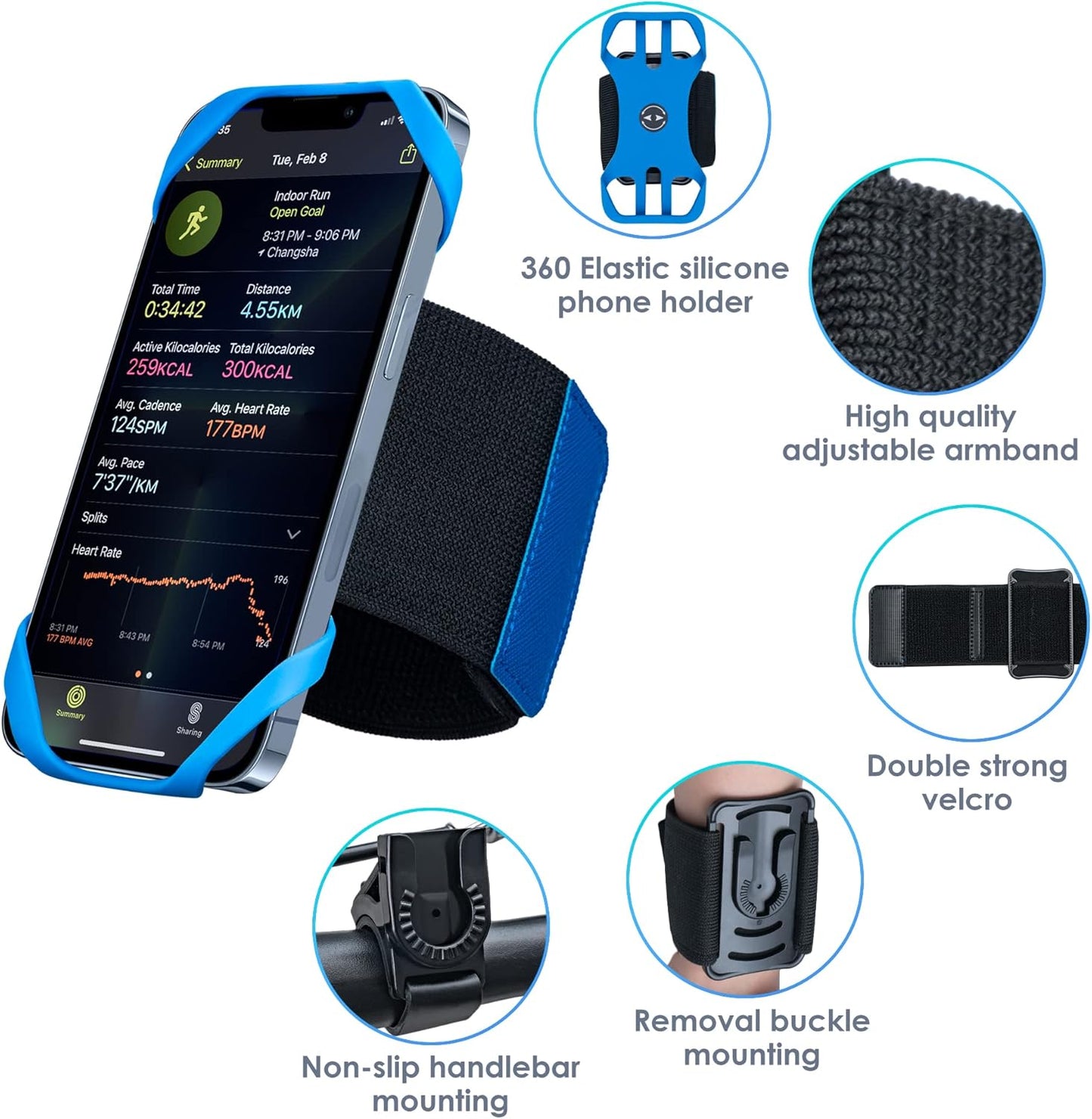 Cikyner Running Armband : 3 in 1 Sports Phone Holder - 360 Rotatable & Detachable for 4.5-7'' iPhone - Gym Running Hiking