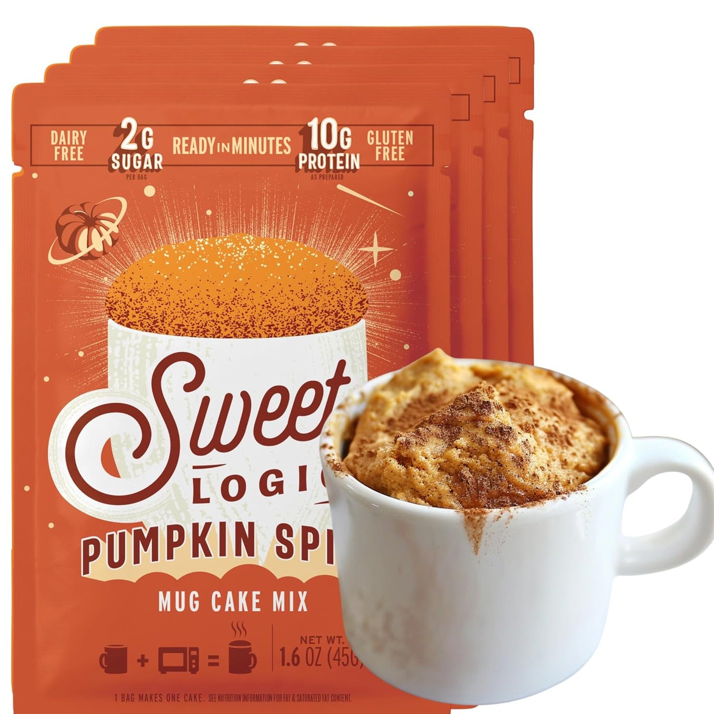 SWEET LOGIC Keto Dessert Mug Cake Mixes - Refined Sugar Free Gluten Free Keto Snack - 4 Keto Mug Cake Mixes - Pumpkin Spice - Diabetic Friendly Keto Sweets and Treats
