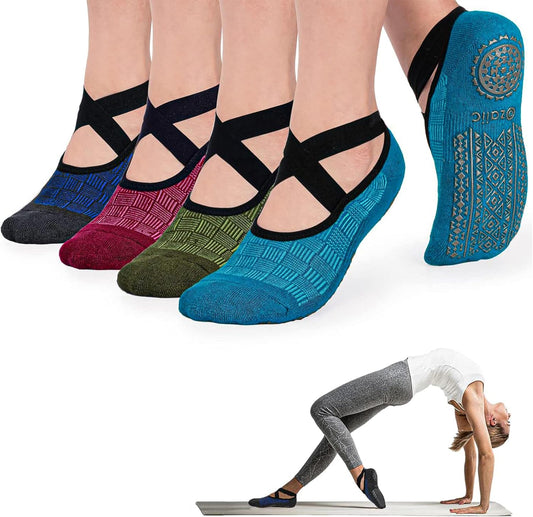 Ozaiic Yoga Socks for Women Non-Slip Grips & Straps, Ideal for Pilates, Pure Barre, Ballet, Dance, Barefoot Workout