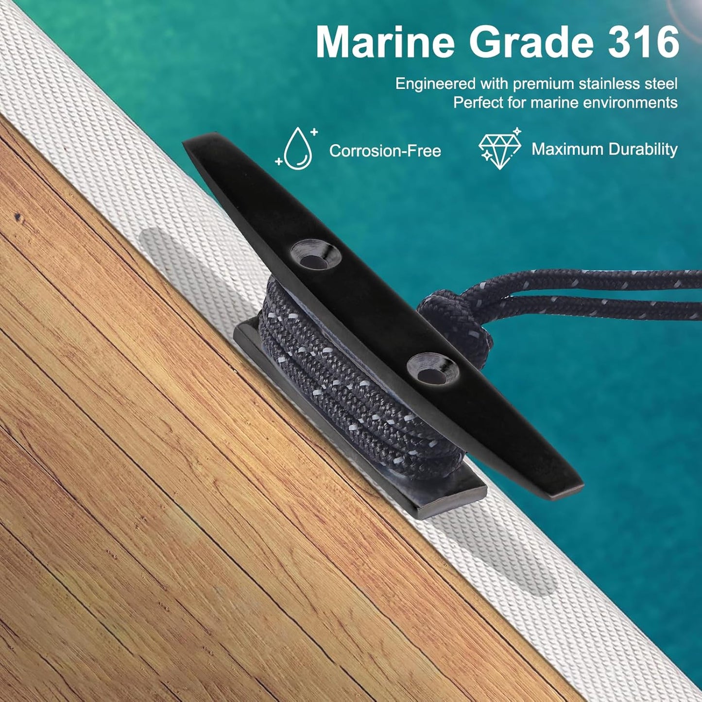 Boat Dock Cleat, 316 Marine Grade Stainless Steel Open Base Cleats with Hardware, Heavy Duty Mooring Accessories for Yacht Kayak Jetski (2-Pack)