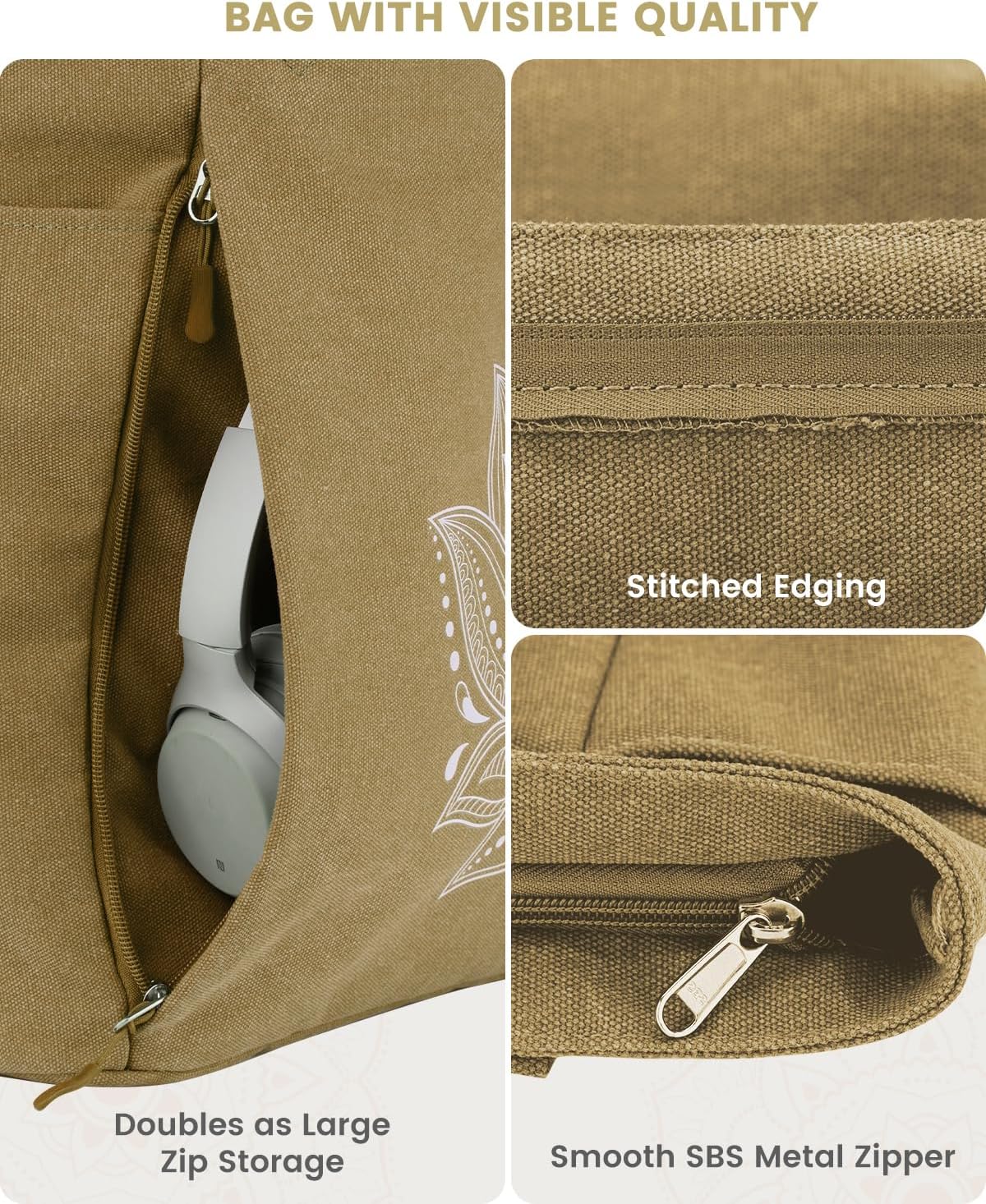 Gonex Yoga Mat Bag, Large Tote Bag with Multi Pockets for Women Men, Canvas Mat Carrier, Full Zipper Easy Access for Pilates Gym Travel