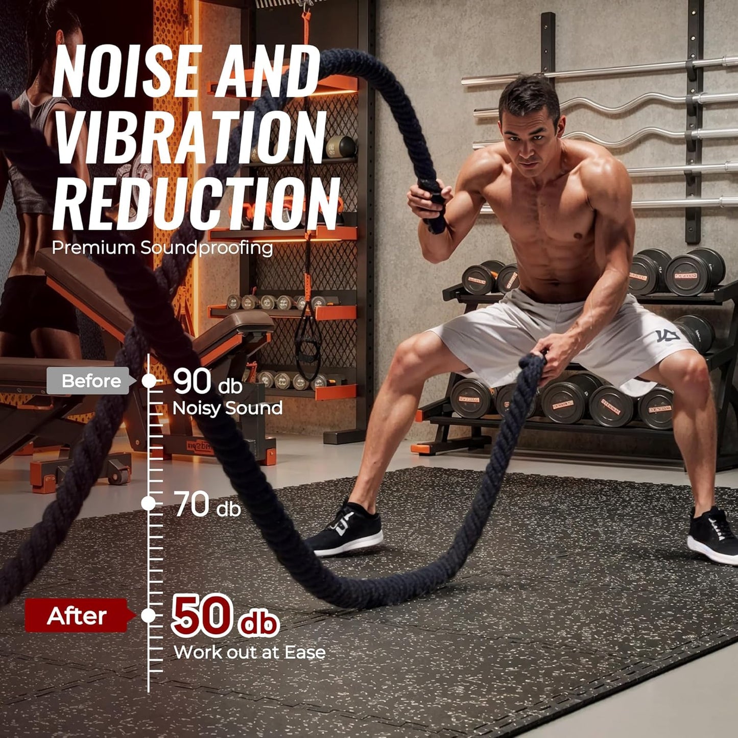 SUPERJARE 0.56'' Thick 6 Pcs 24 Sq Ft Rubber Top Exercise Equipment Mats, High Density EVA Foam Mats with Rubber Top, Interlocking Gym Flooring for Home Gym, Protective Workout Mat, Black/Grey