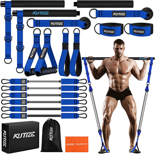 Pilates Bar Kit with Resistance Bands, Heavy Duty Pilates Equipment for Men, Strength Training Bar for Legs, Hip, Back, Arm, Abs, Chest, Shoulders, Portable Home Gym Full Body Workout Equipment