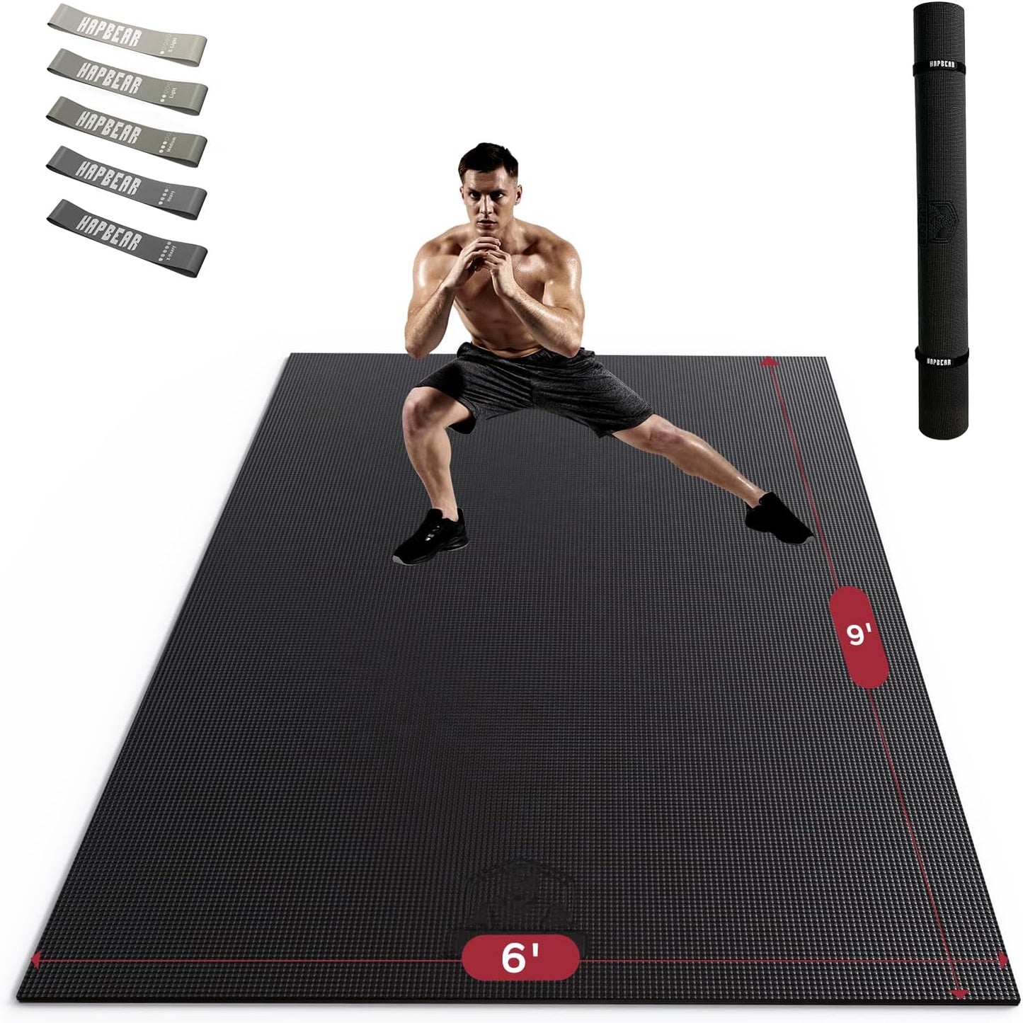 HAPBEAR Extra Large Exercise Mat-7'x5'/6'x8'/6'x9'/6'x10'/6'x12'x8mm(1/3 inch),Non-Slip, Ultra Durable, Thick Workout Mats for Home Gym Flooring Cardio, Yoga Mats for Fitness, High-Density Exercise Mat, Shoes-Friendly