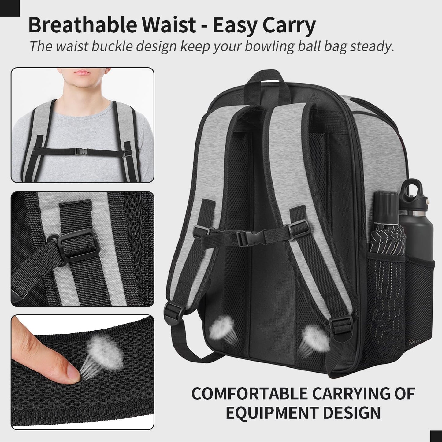 Single Bowling Ball Bag Backpack with Shoe Bag Up to Size 16, Accessories Gifts for Bowling Lovers,Bowling Bag with Padded Ball Holder