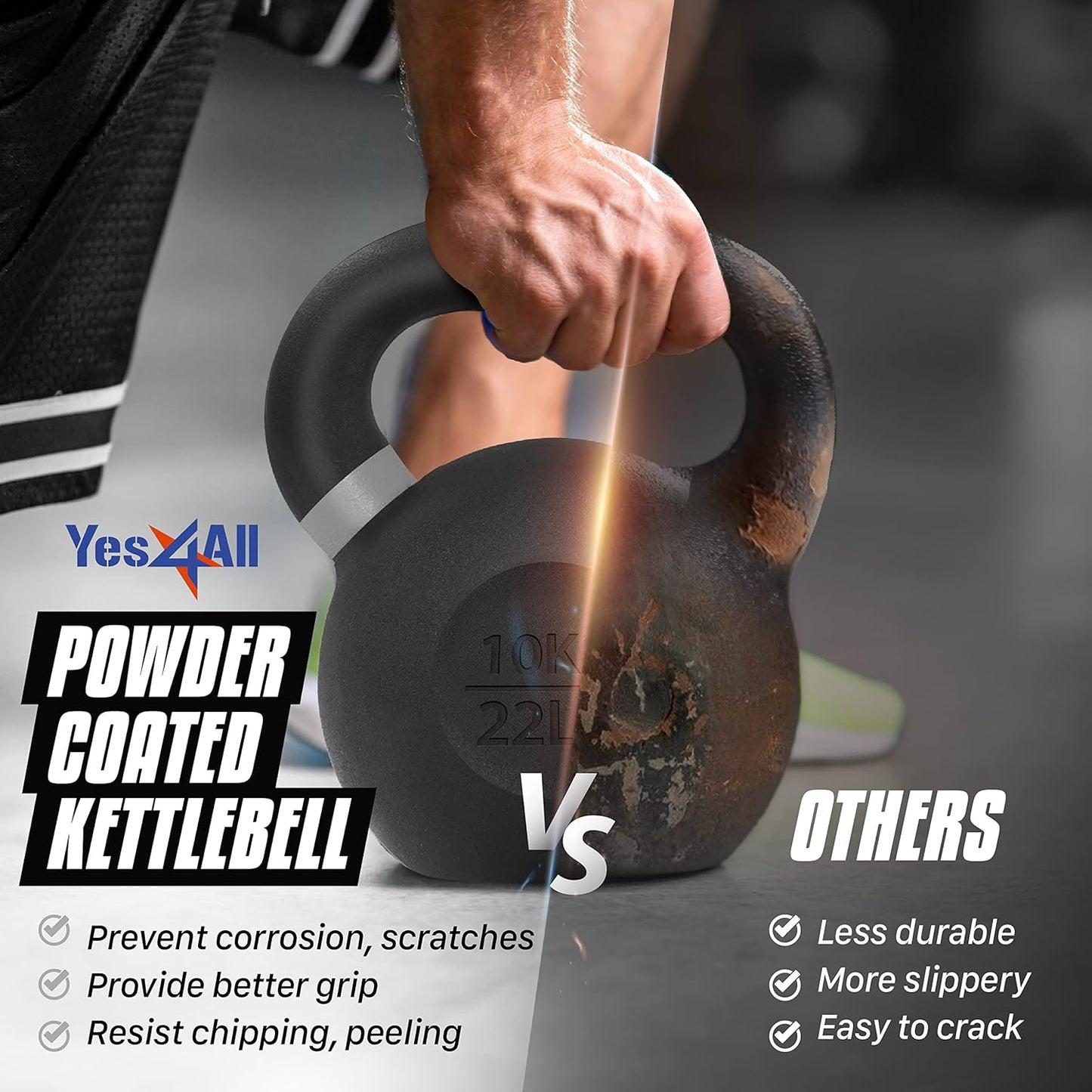 Yes4All Powder Coated Cast Iron Kettlebell Strength Training Kettlebells Weight Set for Full Body Workout, Home Gym