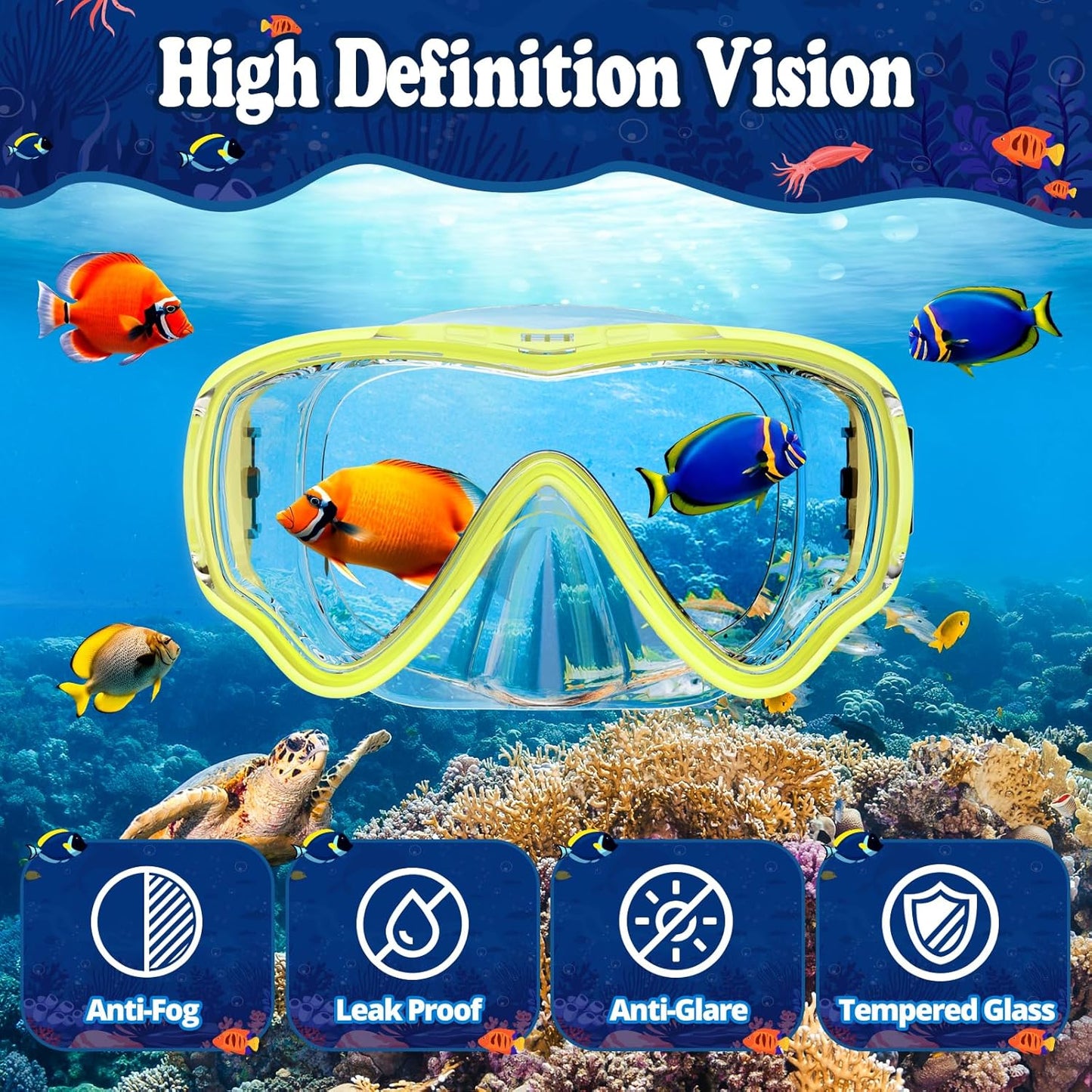U PHITNIS Kids Snorkel Set for Age 4-14 - Dry Top Snorkeling Gear for Kids Junior & Youth - Childs Diving Mask with Big Eyes for Boys Girls - Anti-Fog Snorkeling Mask and Snorkel Set