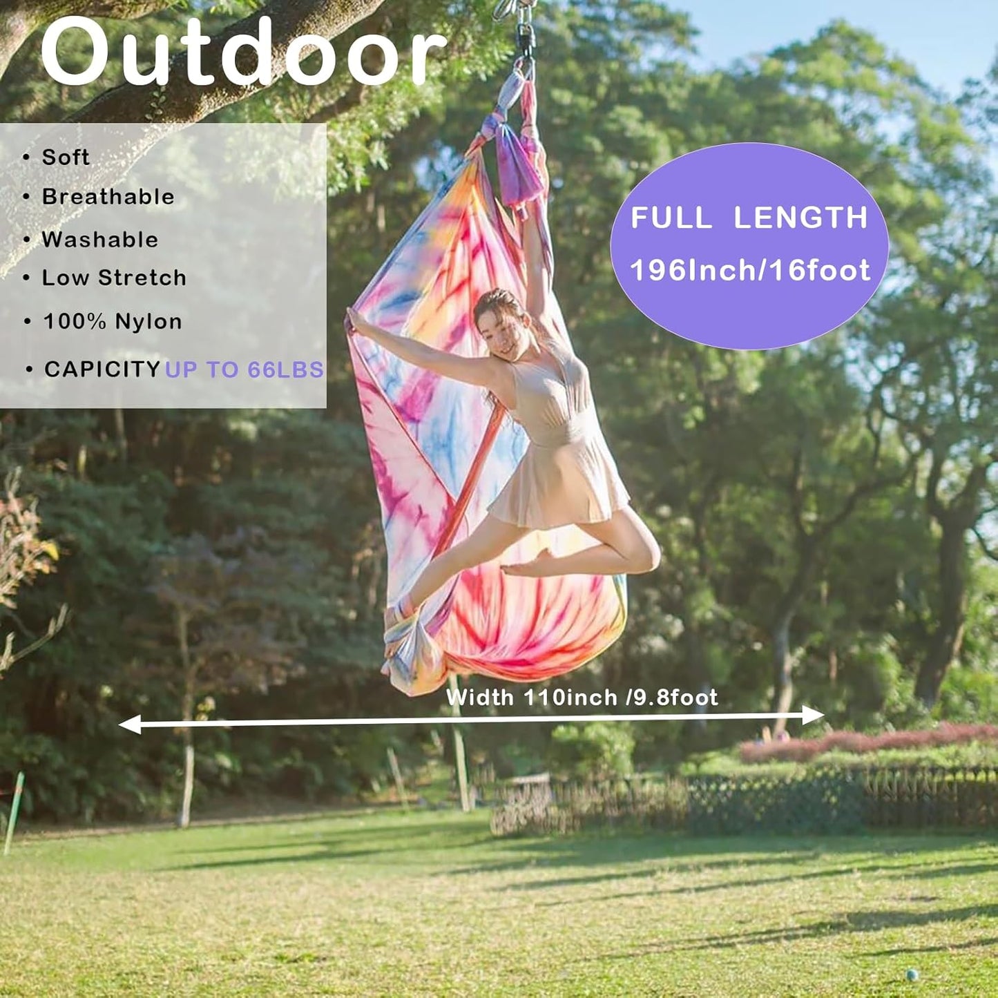 F.Life Aerial Yoga Hammock kit- Yoga Swing Multicolor 5 yards-Flying Yoga Include Daisy Chain,Carabiner and Pose Guide