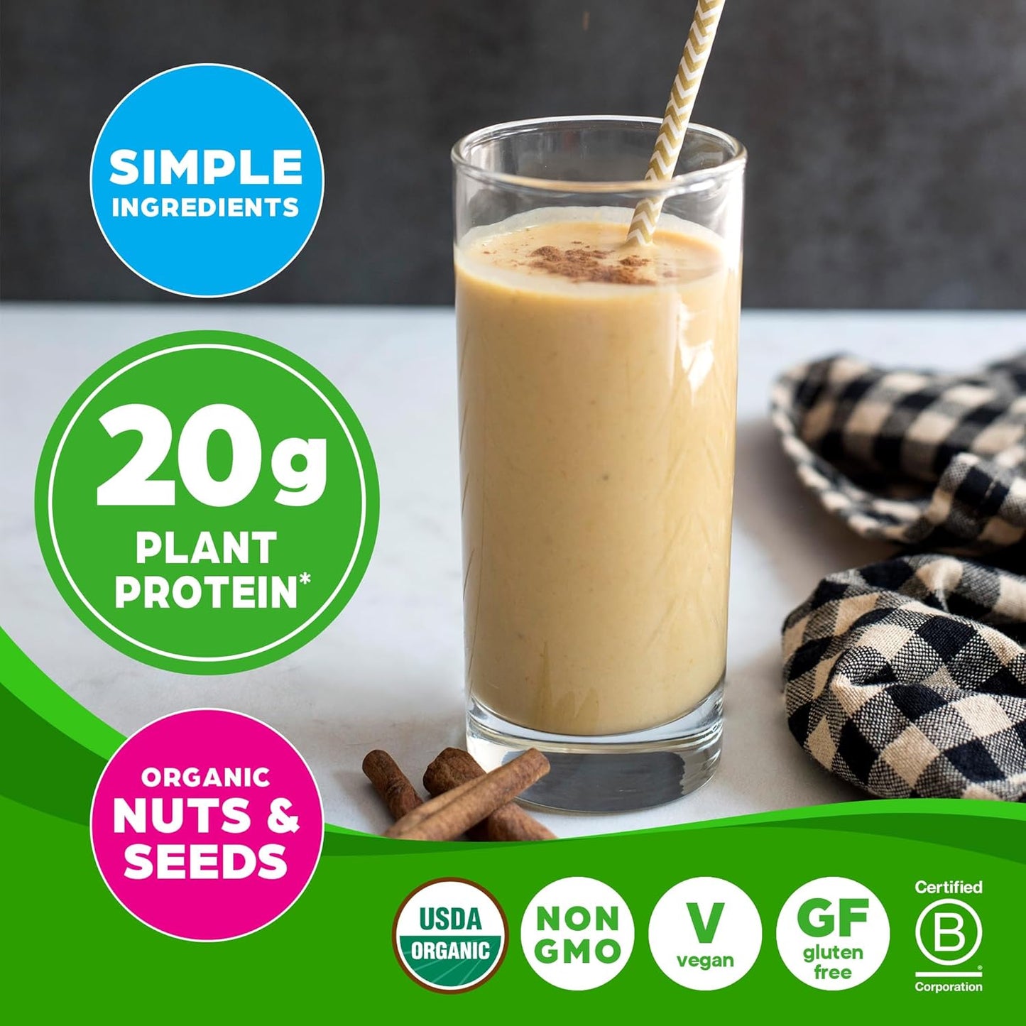 Orgain Organic Simple Vegan Protein Powder, Vanilla - 20g Plant Based Protein, Made with less Ingredients, No Artificial Sweeteners, Gluten Free, No Dairy or Lactose, 1.25 lb (Packaging May Vary)