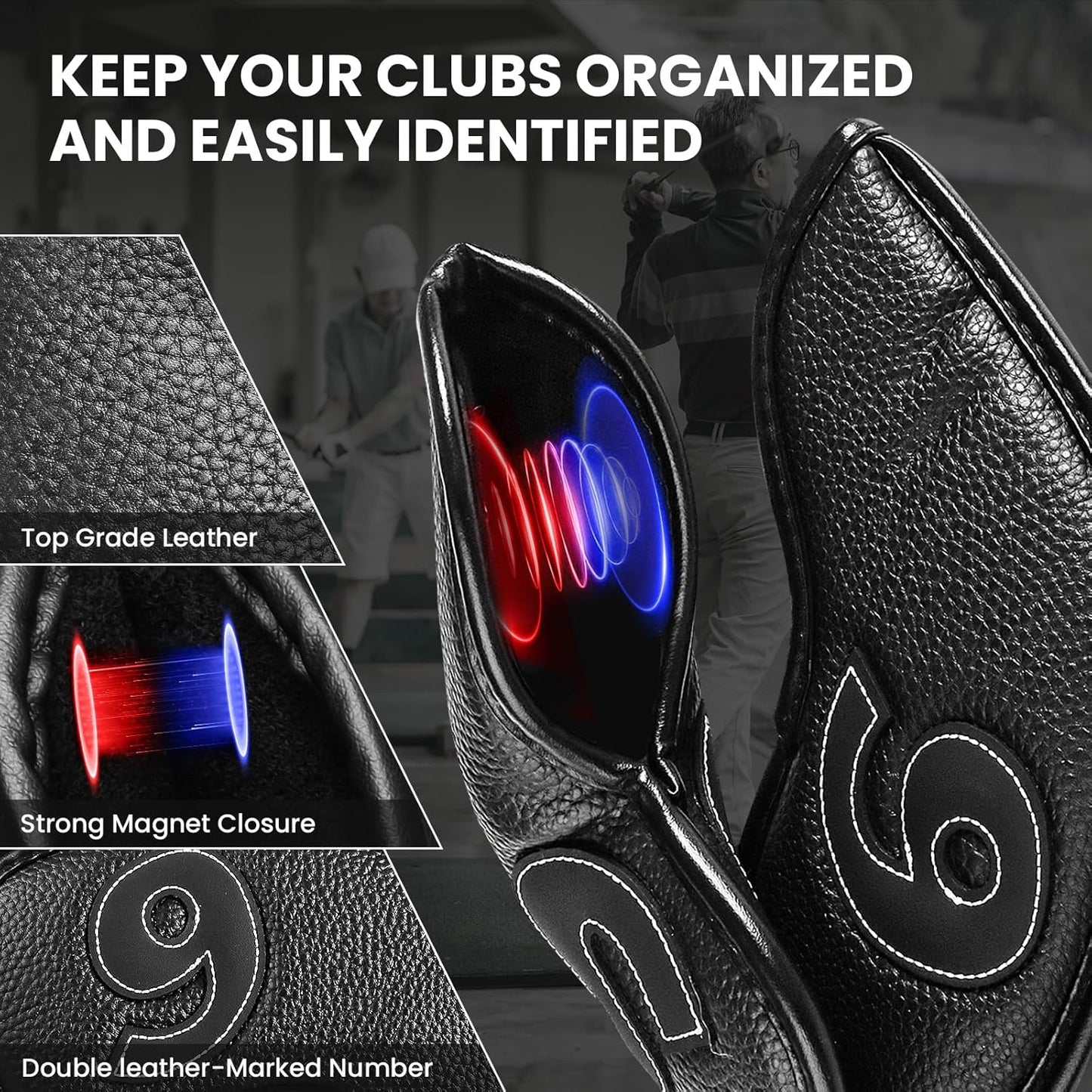 Golf Iron Covers Set Strong Magnetic Closure Value 10 Pack, Double Side Number Synthetic Leather Deluxe Club Headcover, Universal Head Cover Fit Main Irons Clubs for Women Men