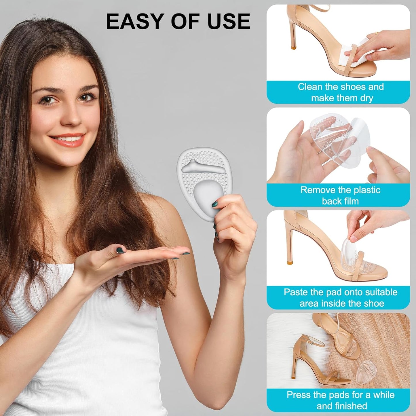 Heel Cushion Pads,Ball of Foot Cushions,Metatarsal Pads for Women, Heel Grips Liners for Heel Pain Relief, Blisters,Friction, Non-Slip Shoe Inserts for Loose Shoes Make Shoes Fit Tighter (4Pairs)