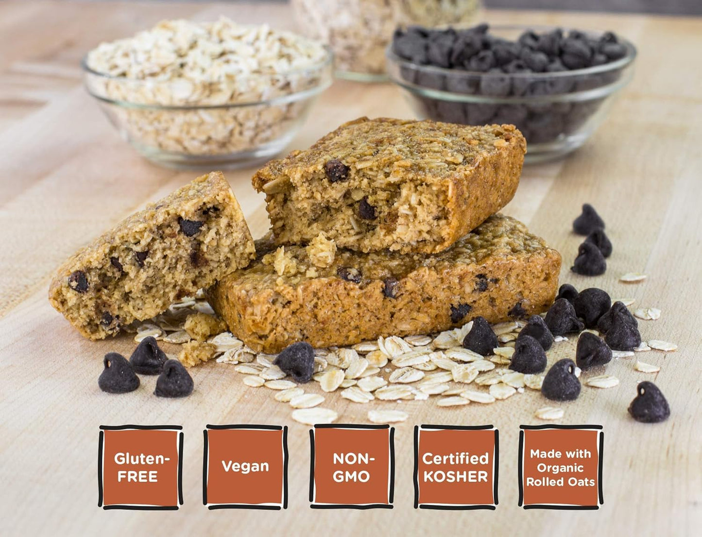 Bobo's Oatmeal Bars, Chocolate Chip, Gluten Free Vegan Whole Grain Oat Bars, Pack of 12