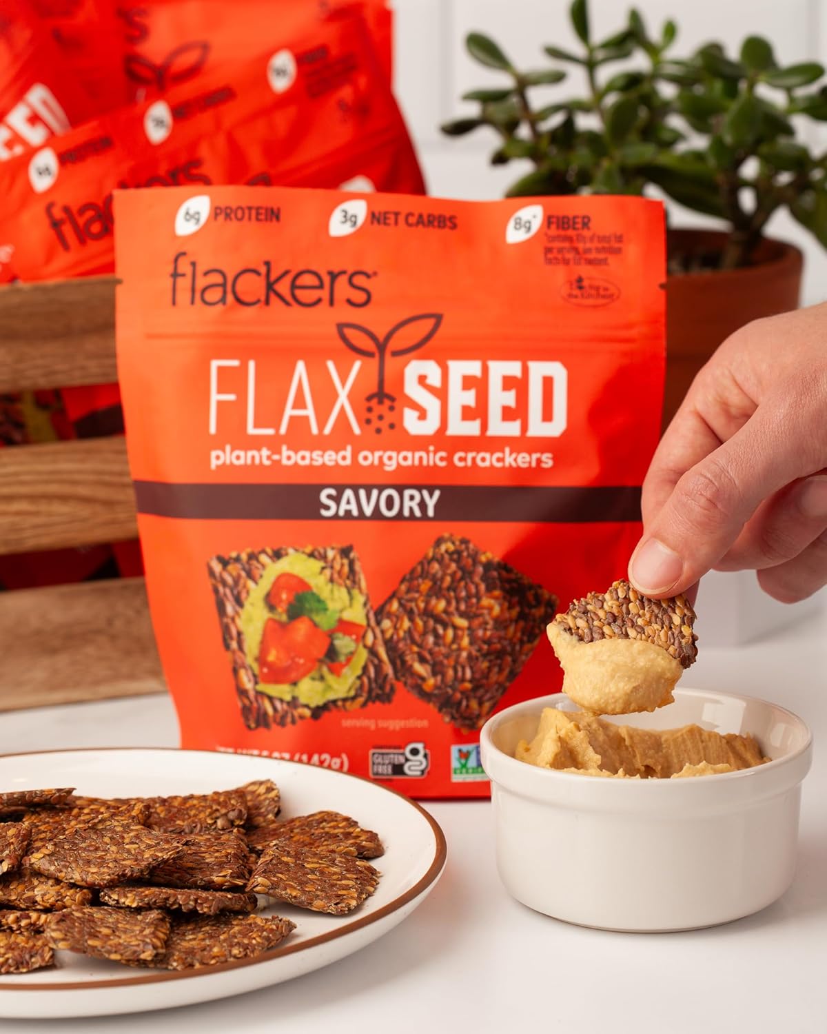 Flackers Organic Savory Flaxseed Crackers, 5 Ounce 4-Pack, Gluten Free, Non GMO, Vegan, Keto Snack, 8g Fiber, 3g Net Carbs