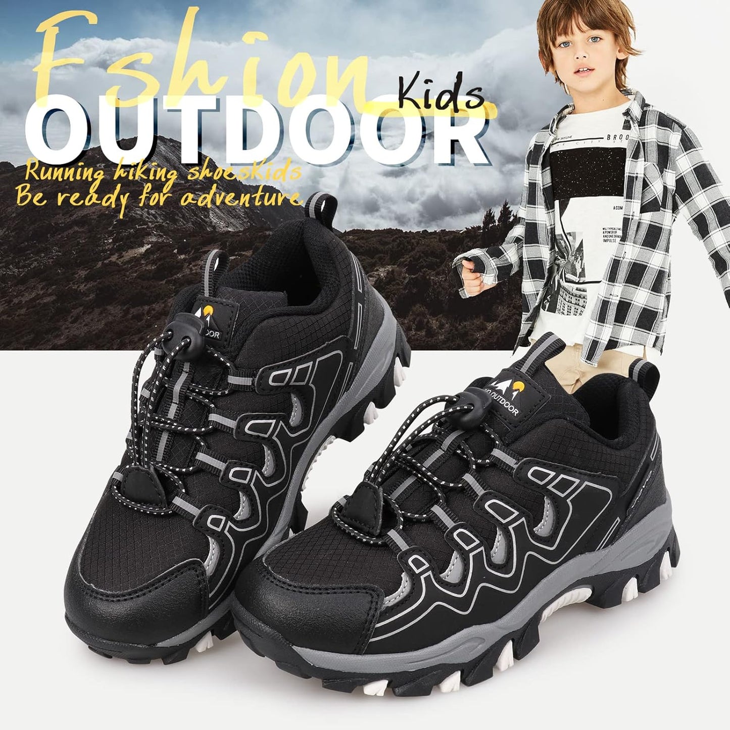 UOVO Boys Girls Kids Sneakers Hiking Running Outdoor Walking Tennis Shoes Waterproof Non Slip Fashion Sneakers(Little/Big Kids