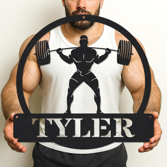 Personalized Gym Metal Sign Custom Workout Room Wall Art, Fitness Center Motivational Garage Decor, Powerlifting Home Gift for Women, Men, Dad, Papa, Grandpa, Mother, Sister, Girls, Family Modern