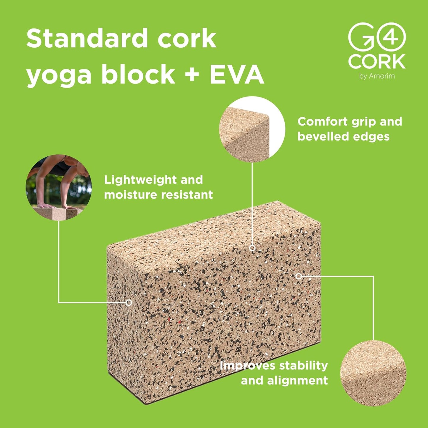 Go4Cork Cork Yoga Block for Yoga, Pilates & Meditation | Non-Slip, Hypoallergenic, Sustainable, Non-Toxic Yoga Block