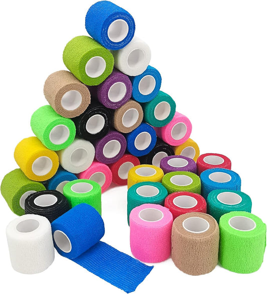 36 Rolls Elastic Self Adhesive Bandage Wrap 2 Inch, Breathable Non Woven Cohesive Bandage, Vet Wrap for Dogs, Ankle Sprains Swelling Medical First Aid Tape, Sports Athletic Tape Color