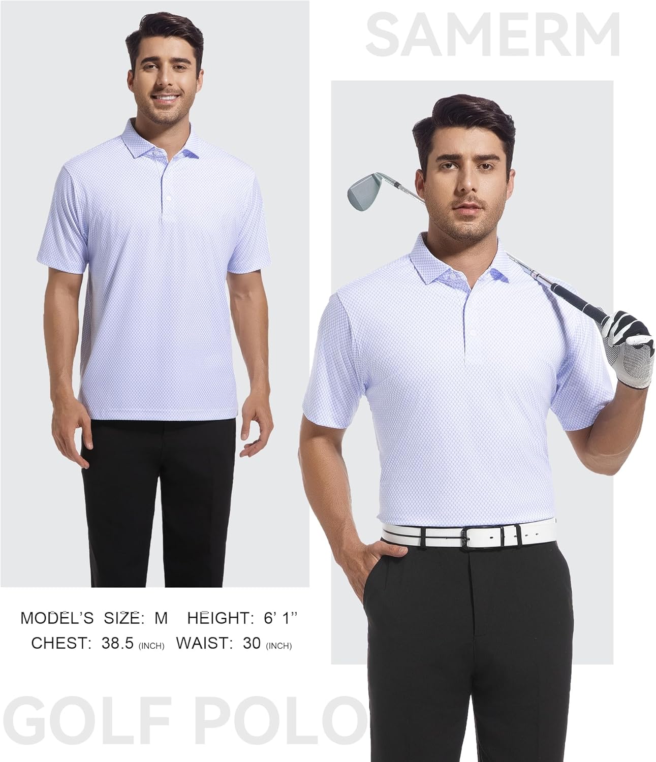 SAMERM Mens Golf Shirts Short Sleeve Dry Fit Performance Moisture Wicking Print Sport Polo Shirts for Men Casual