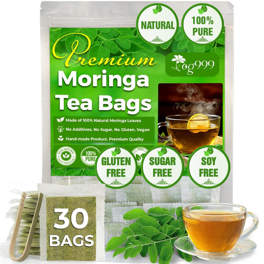 TOG999, Premium 30 Moringa Leaf Tea Bags, 100% Natural & Pure from Moringa Leaves. Loose Leaf Moringa Herbal Tea. Moringa Leaf Tea. No Sugar, No Caffeine, No Gluten, Vegan.