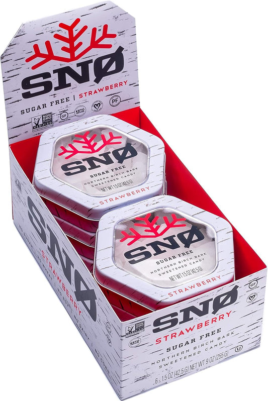 Strawberry Xylitol Candy Chips (6-Pack) - SNØ 1.5oz Tins - Handcrafted w/ONLY 2 Ingredients | Diabetic-friendly, Non-GMO, Vegan, Keto, GF & Kosher | Purest sugar-free candy in the world