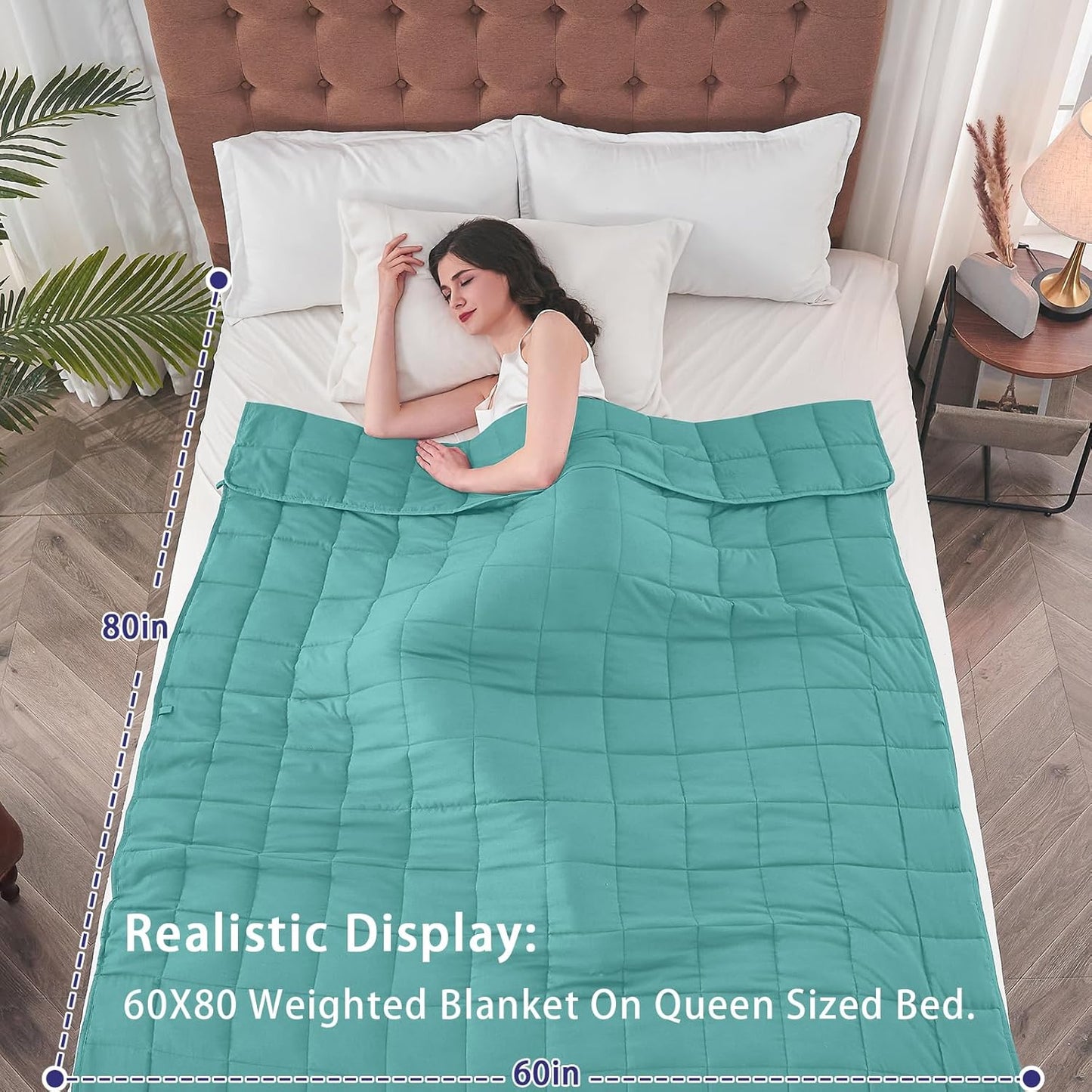 yescool Weighted Blanket for Adults (15 lbs, 60" x 80", Teal) Cooling Heavy Blanket for Sleeping Perfect for 140-160 lbs, Queen Size Breathable Blanket with Premium Glass Bead, Machine Washable
