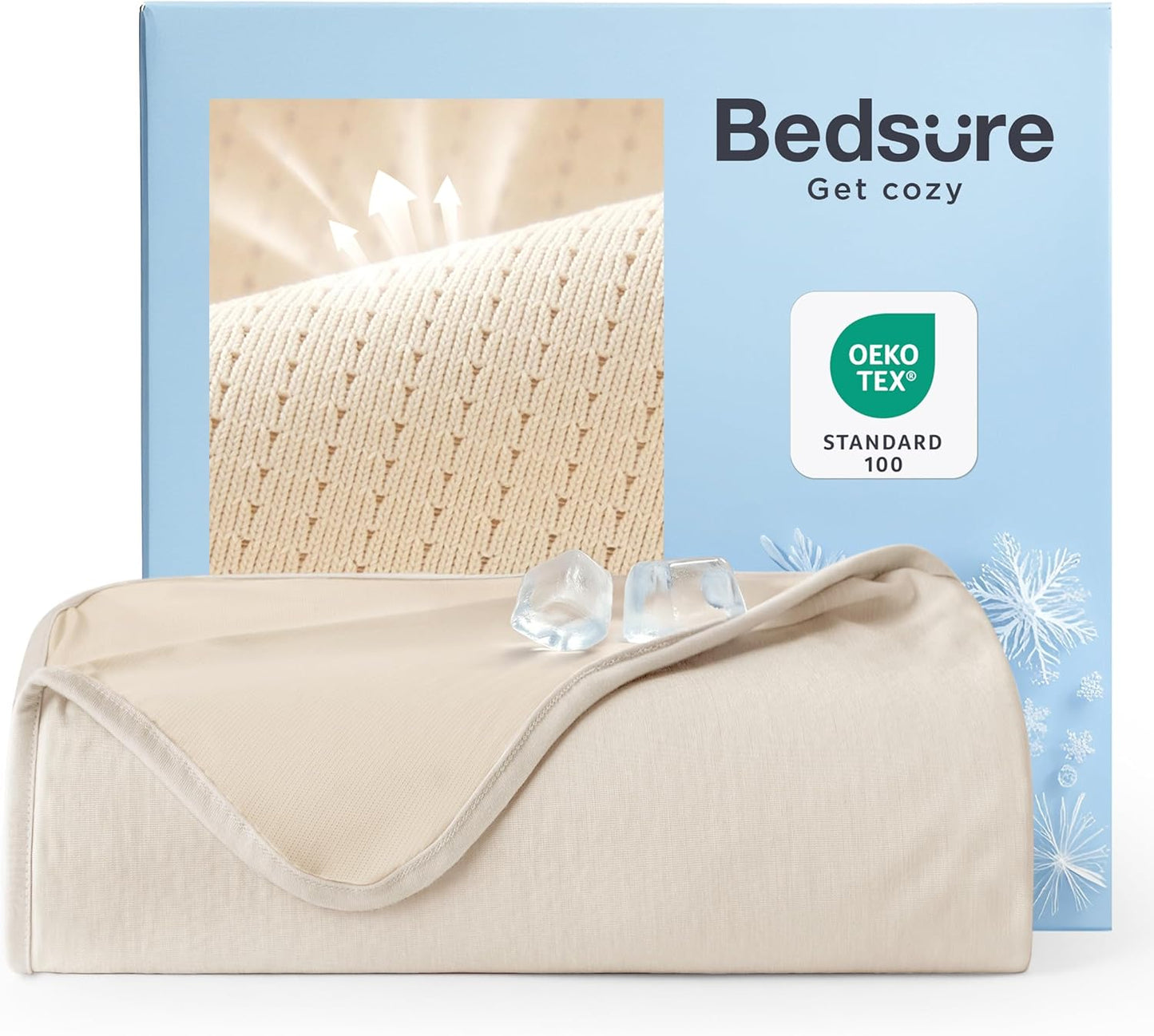Bedsure Summer Cooling Beige Throw Blanket for Hot Sleepers with Sports Mesh Design, Arc-Chill Q-Max 0.4 Lightweight Breathable Ice Cold Blanket Throws for Night Sweats, 50 x 70 Inches