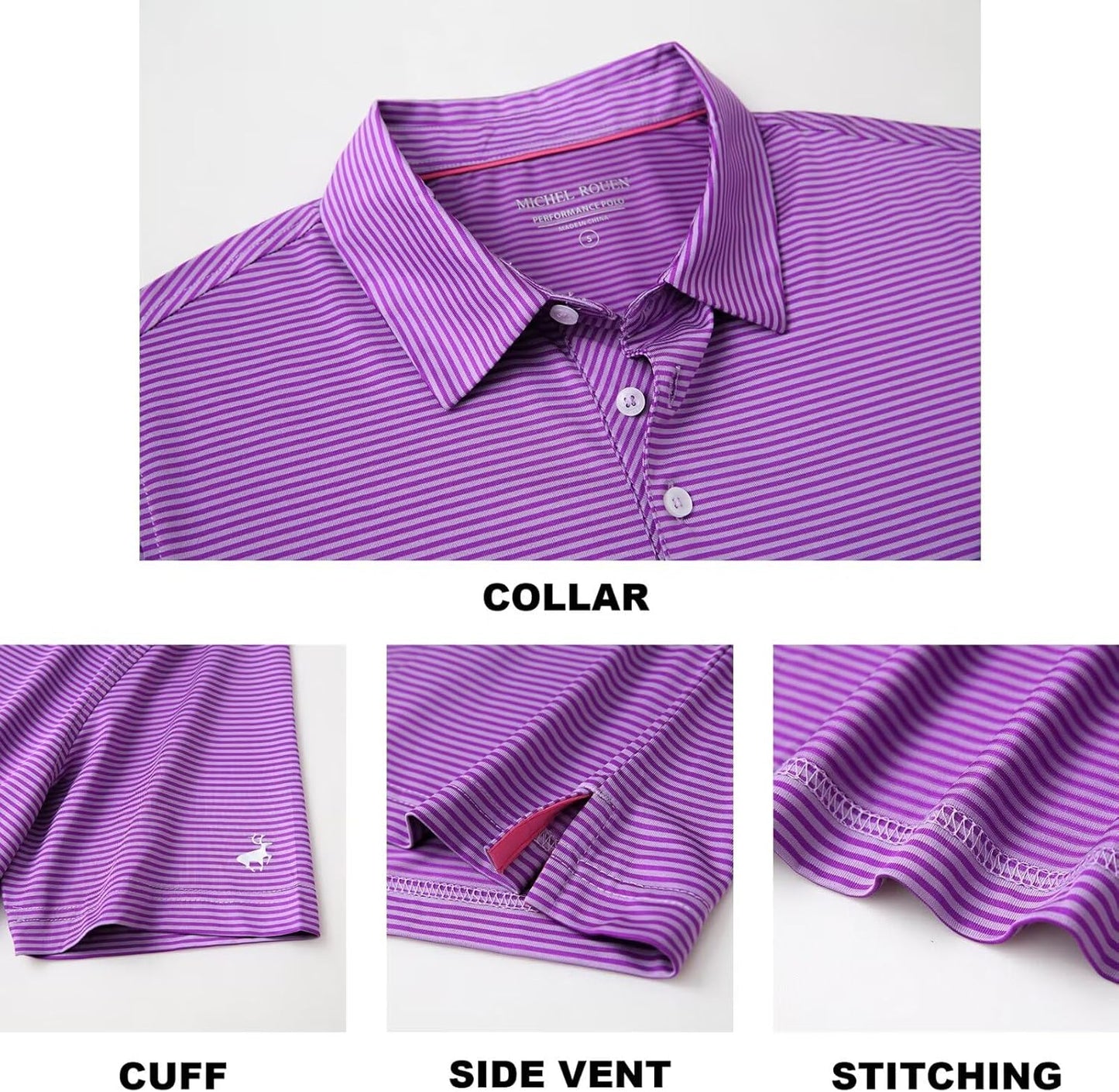Mens Golf Shirt Moisture Wicking Dry Fit Performance Sport Short Sleeve Striped Golf Polo Shirts for Men