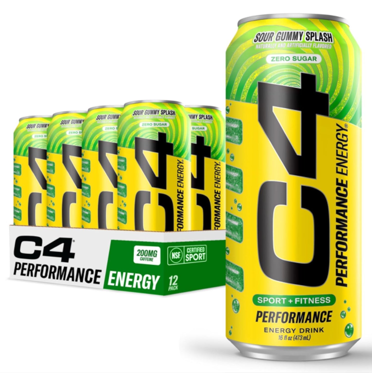 Cellucor C4 Energy Carbonated Zero Sugar Energy Drink, Pre Workout Drink + Beta Alanine, Sour Gummy Splash, 16 Fl Oz (Pack of 12)