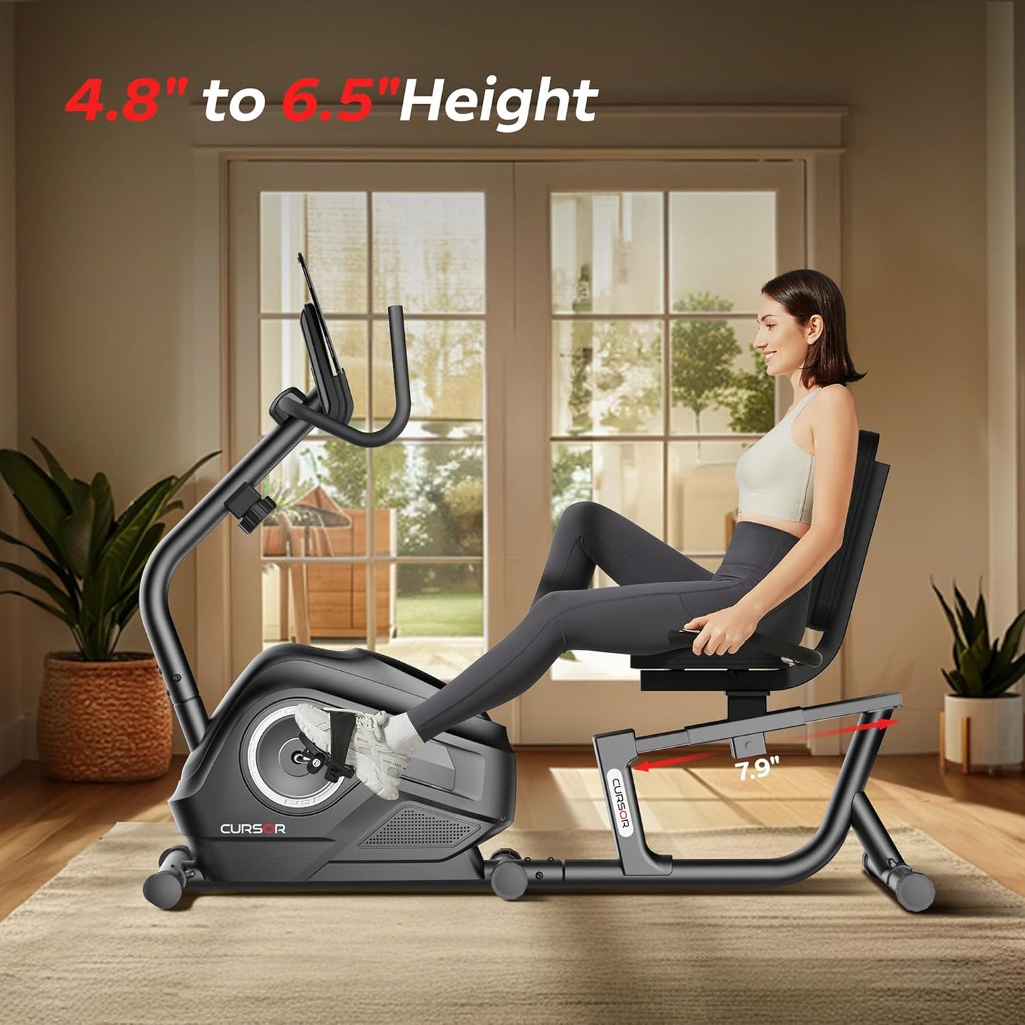 CURSOR FITNESS Recumbent Exercise Bike, Stationary Bikes for Home with Adjustable Seat, 16-Level Magnetic Resistance Recumbent Exercise Bike for Home Gym Cardio Workout Training