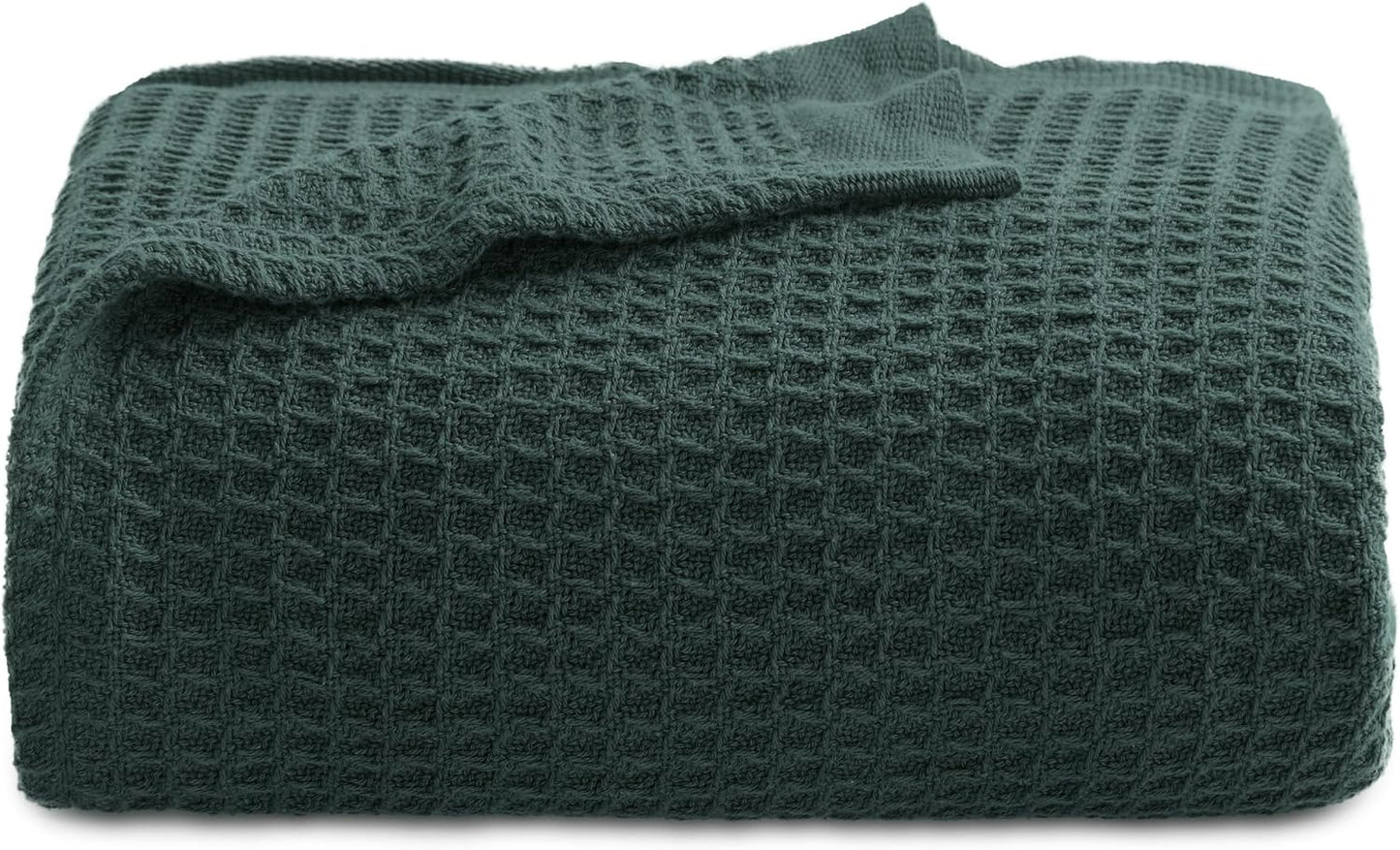Bedsure 100% Cotton Blanket Twin XL Size for College Dorm - Breathable and Soft, Waffle Weave Twin Blanket for Summer, Dorm Room Essentials, Dark Green, 66x90 inches