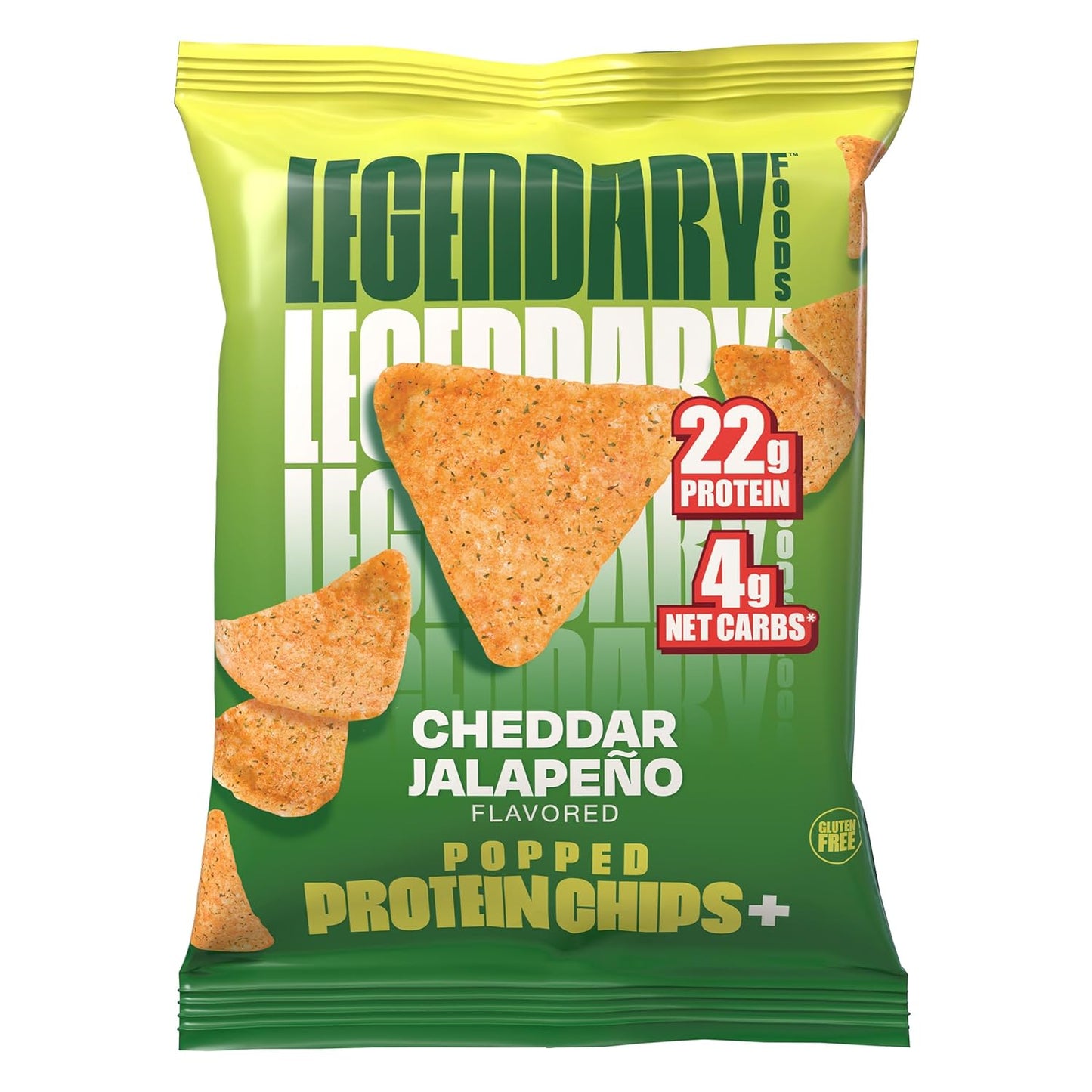 Legendary Foods Cheddar Jalapeño Protein Chips – Popped Tortilla Style – 22g High Protein, 4g Net Carbs, Low Sugar, Gluten Free, Keto Snack Packs – 10 Count – Healthy Crunchy Chips