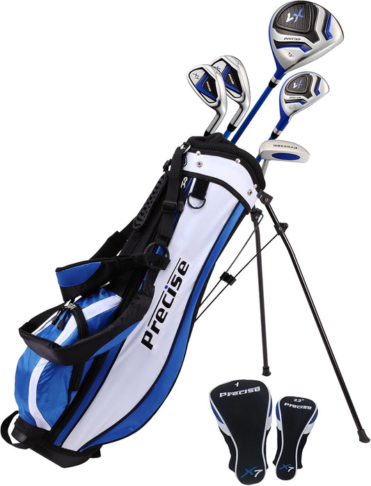 Precise X7 Kids Golf Clubs Set for Ages 3-5, 6-8, 9-12 | Right/Left Hand Girls & Boys Golf Clubs with Lightweight Graphite Shafts, Hybrid & Stand Bag