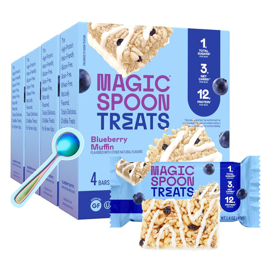 MAGIC SPOON Treats - High Protein, Low Carb, Keto Friendly, Low Sugar, Gluten Free, Crispy Protein Bar Cereal Bar, On-The-Go Healthy Snack (Blueberry Muffin, 16 Bars)