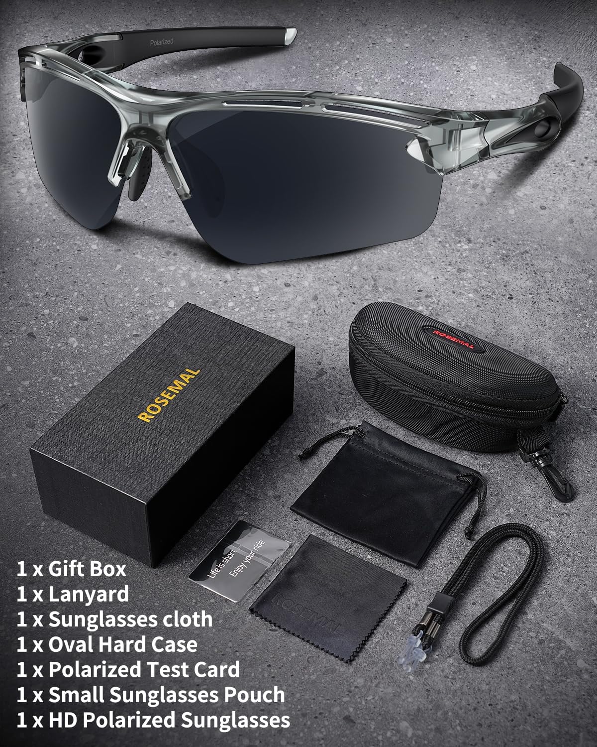 Polarized Sports Sunglasses for Men Women,UV400 Protection Sunglass for Running Cycling Fishing Hiking TR90