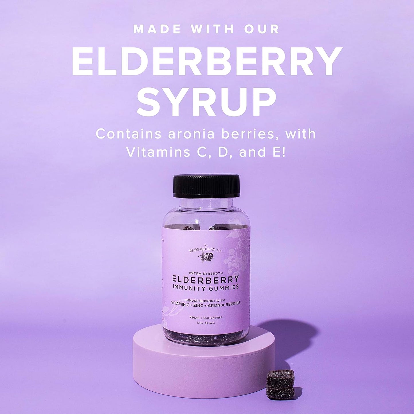 The Elderberry Co. Extra Strength Elderberry Gummies with Vitamins C, D,E and Zinc for All-Natural Immune Support, No Artificial Ingredients (90 Count)