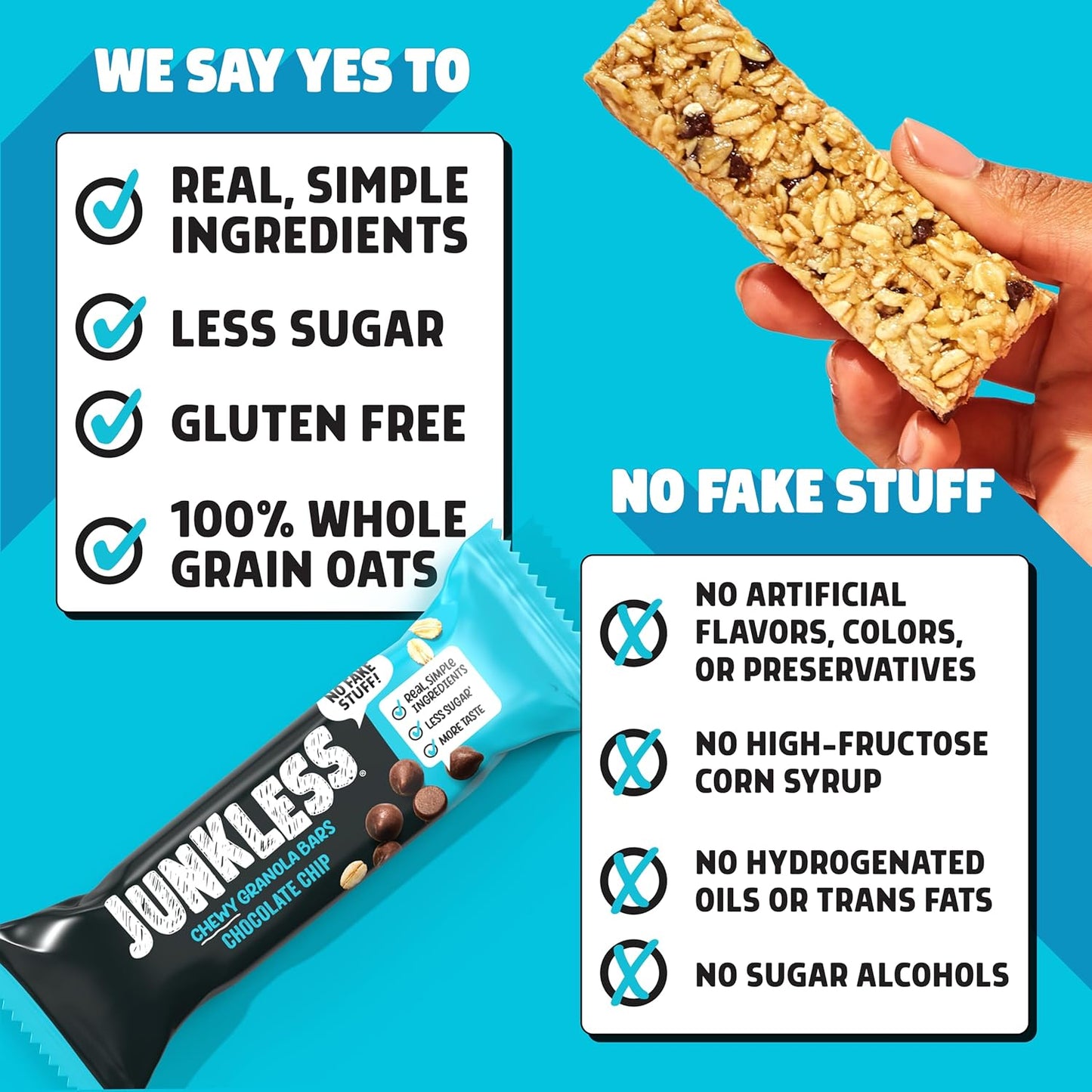 JUNKLESS Chewy Granola Bars Twin Pack – Chocolate Chip & Drizzled Birthday Cake (12 Bars)–Less Sugar, Non-GMO, Gluten-Free, Wholesome Snack Bars for Kids & Adults, 2 Boxes