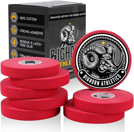 Bighorn Athletics Jiu Jitsu Finger Tape, Rock Climbing Tape | Multipurpose for Sports & Injuries: MMA, Volleyball, Football, Basketball, Tennis, Golf, Hands & Toes, 0.5-Inch x 45-feet, 8-Rolls, Red