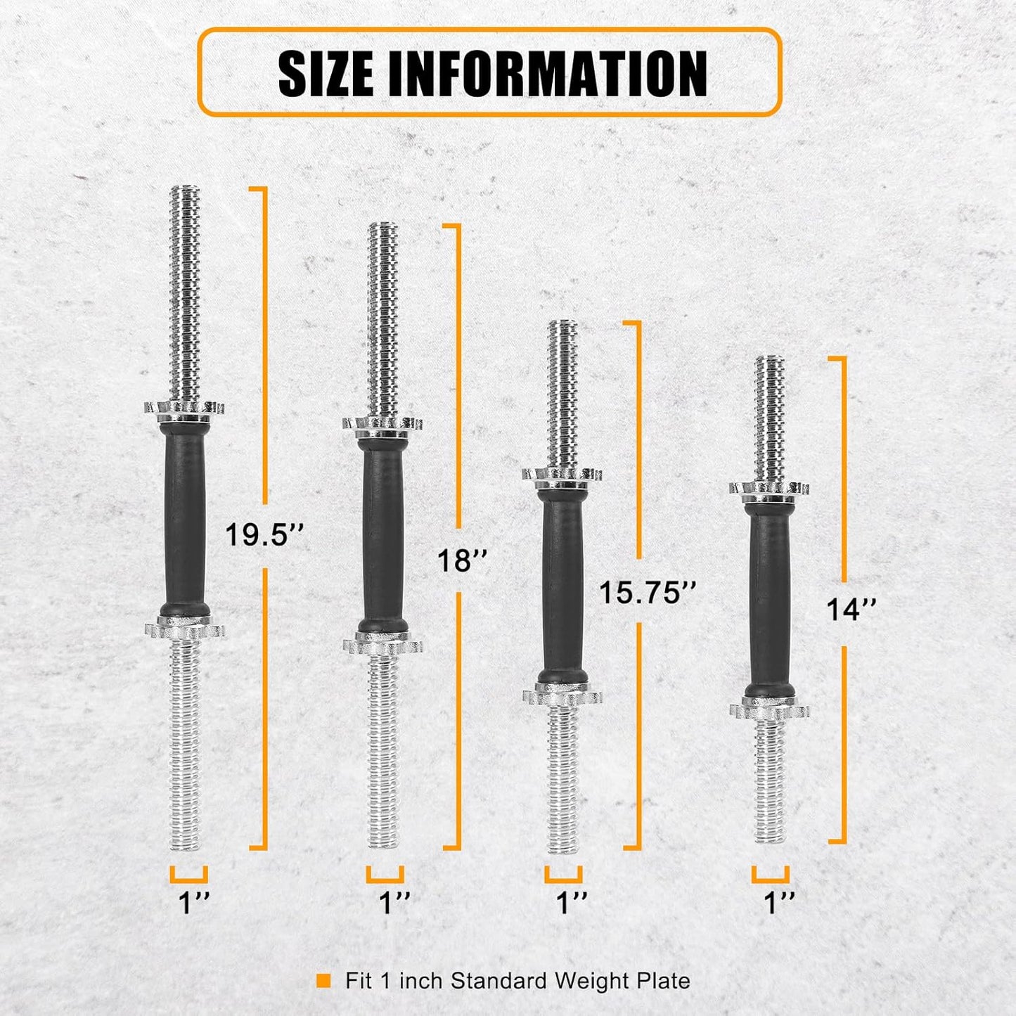 Threaded Dumbbell Rubber/Chrome Handles 1 Inch Pair, Adjustable Dumbbell Bar Handles, Fits Standard Weight Plates with 1” Diameter, for Gym Workouts, Exercise, Weightlifting, Sold in Pair