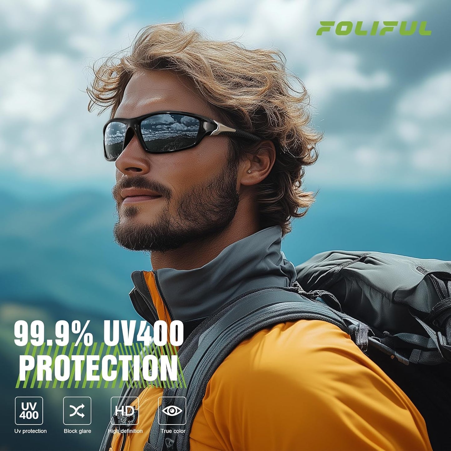 3 Pack Polarized Sports Sunglasses for Men, Mens Sunglasses Wrap Around UV400 Protection for Cycling Fishing Driving