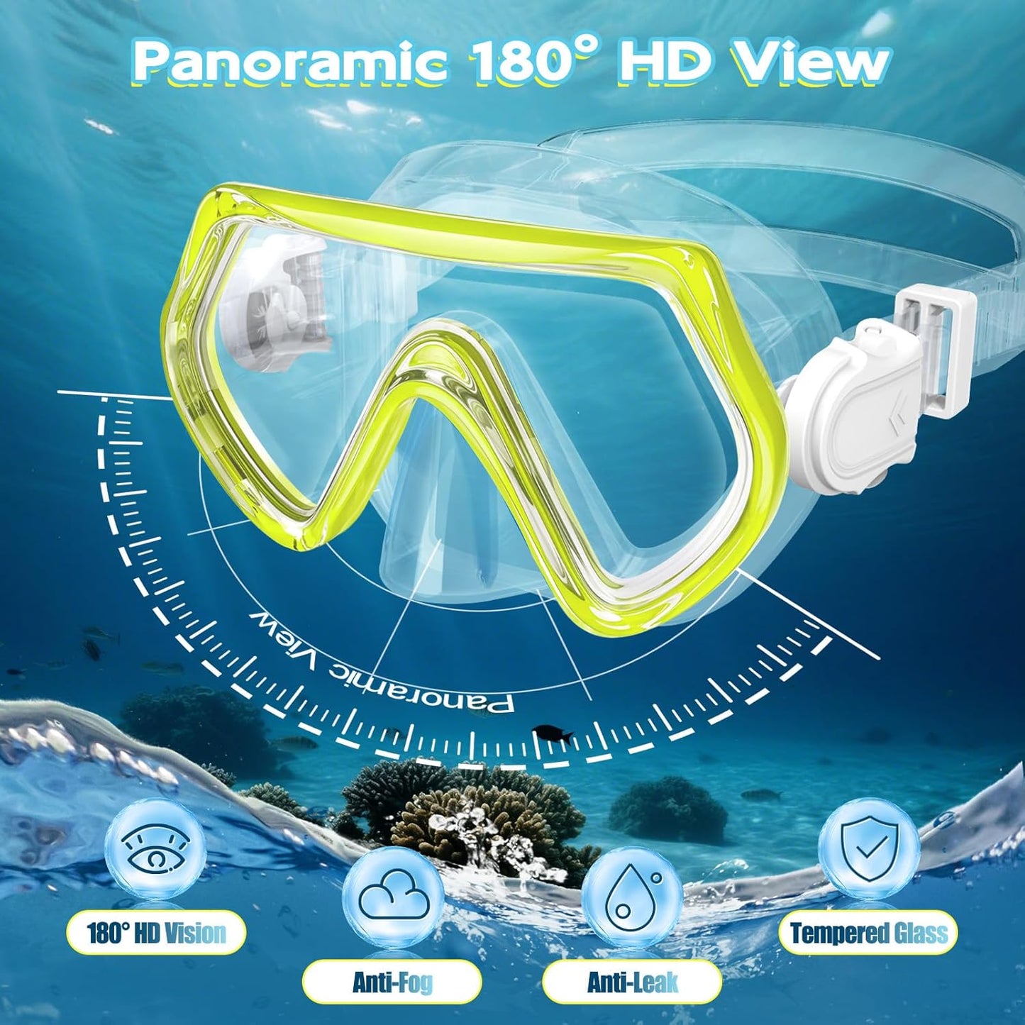 Snorkeling Gear for Kids, Kids Snorkel Set for Ages 3-14, Anti-Fog Diving Mask and Dry Top Snorkel Combo Set, Unisex Swimming Goggles