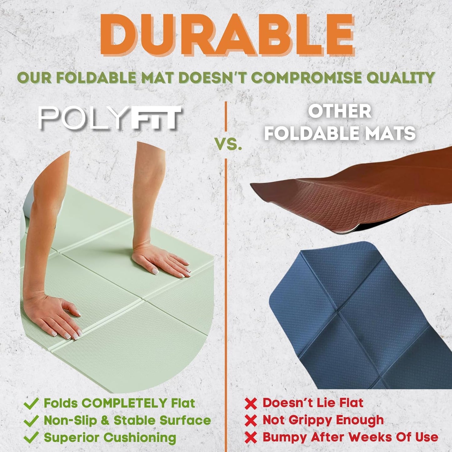 Polyfit Foldable Yoga Mat for Travel and Home Workouts - 7mm Thick - Lightweight, Packable, and Easy to Store - Folding Workout Mat for Women & Men - For Stretching, Yoga & Pilates