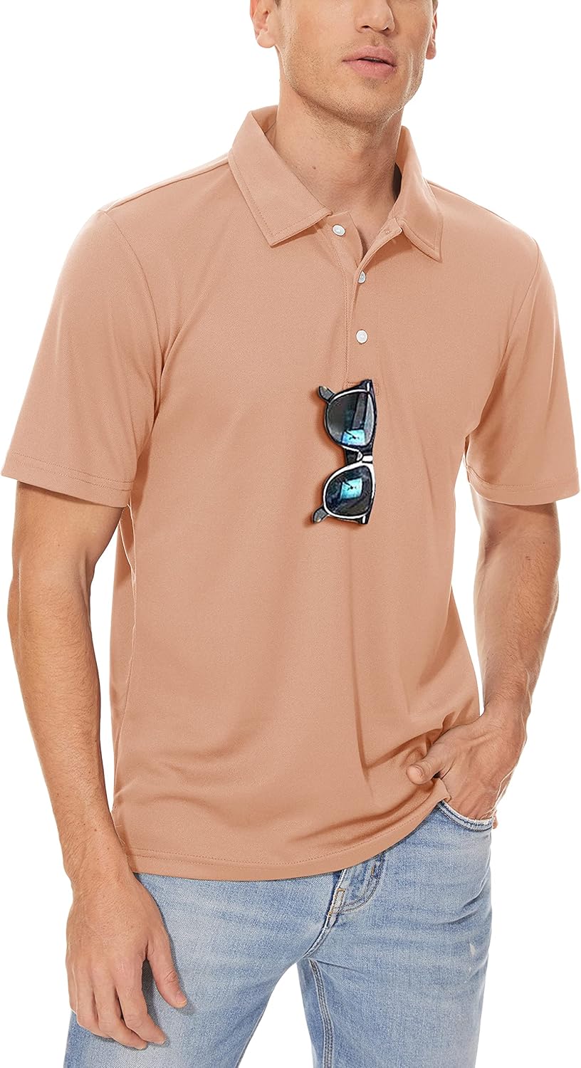 MAGCOMSEN Men's Polo Shirts 3 Buttons Casual Work T Shirts Quick Dry Short Sleeve Golf Shirt Pique Jersey Outdoor Performance