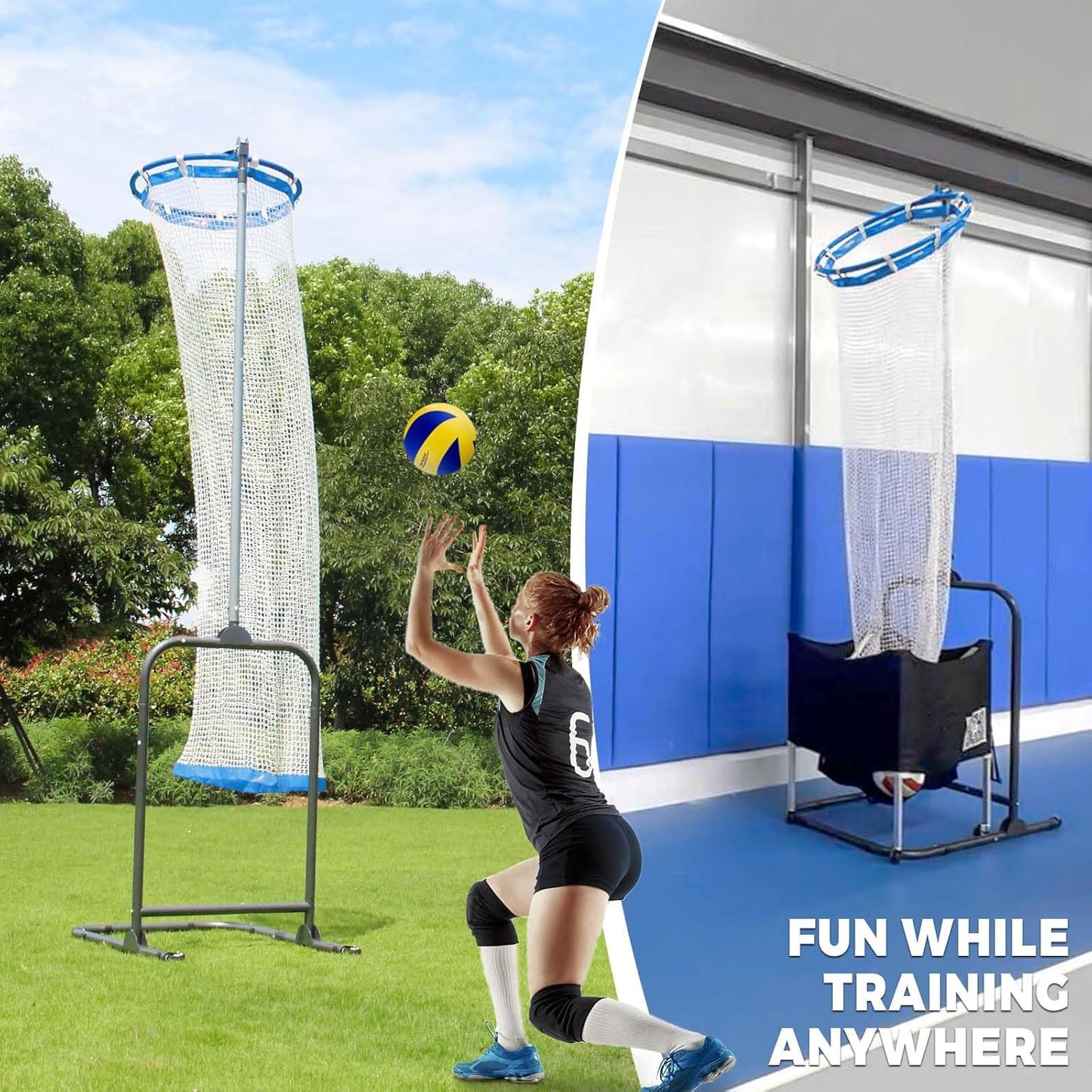 Volleyball Setter Trainer Net Setting Training Equipment Target Practice Indoor or Outdoor, Adjustable Height (4.6 ft-9.8 ft) and Angle for Serving Spiking Drills System